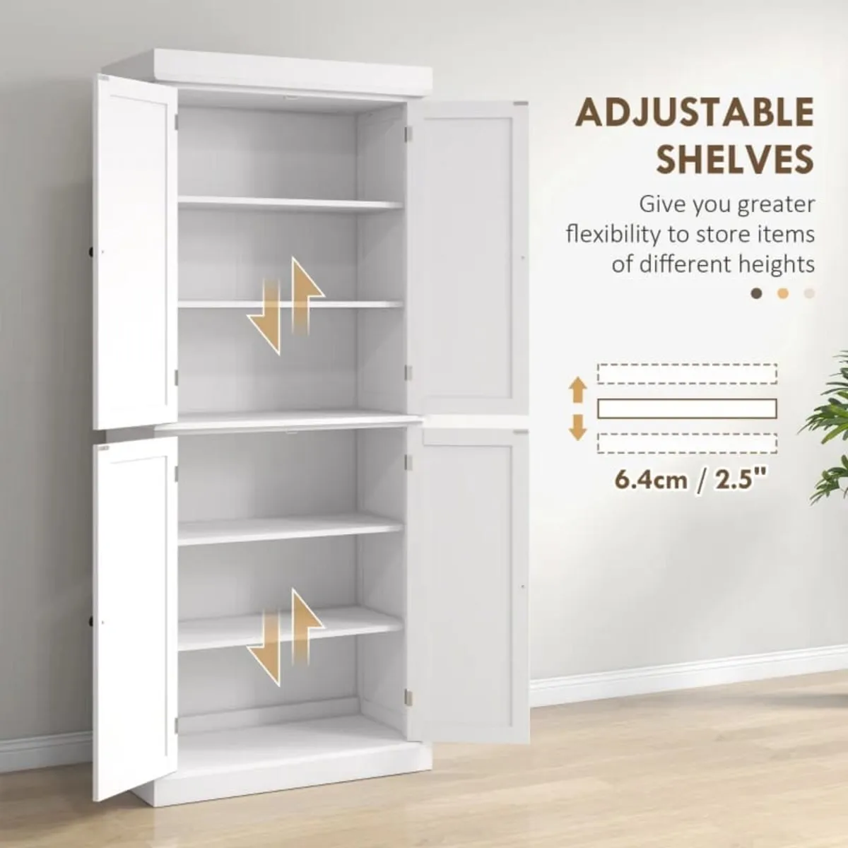 Freestanding Kitchen Cupboard with 4 Doors, Storag - Image 2