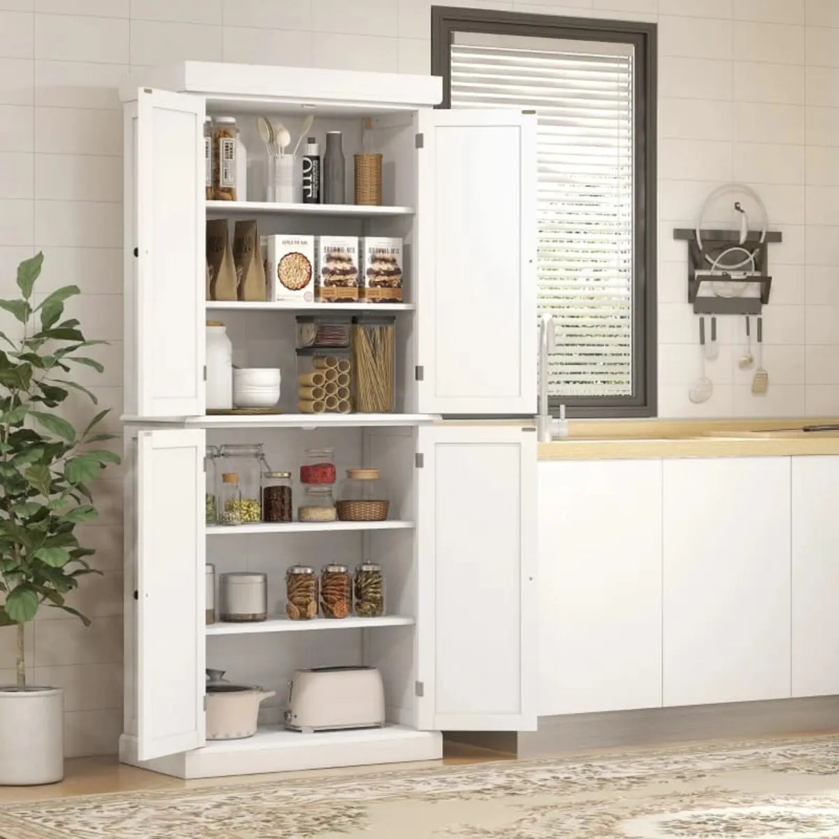 Freestanding Kitchen Cupboard with 4 Doors, Storag - Image 4