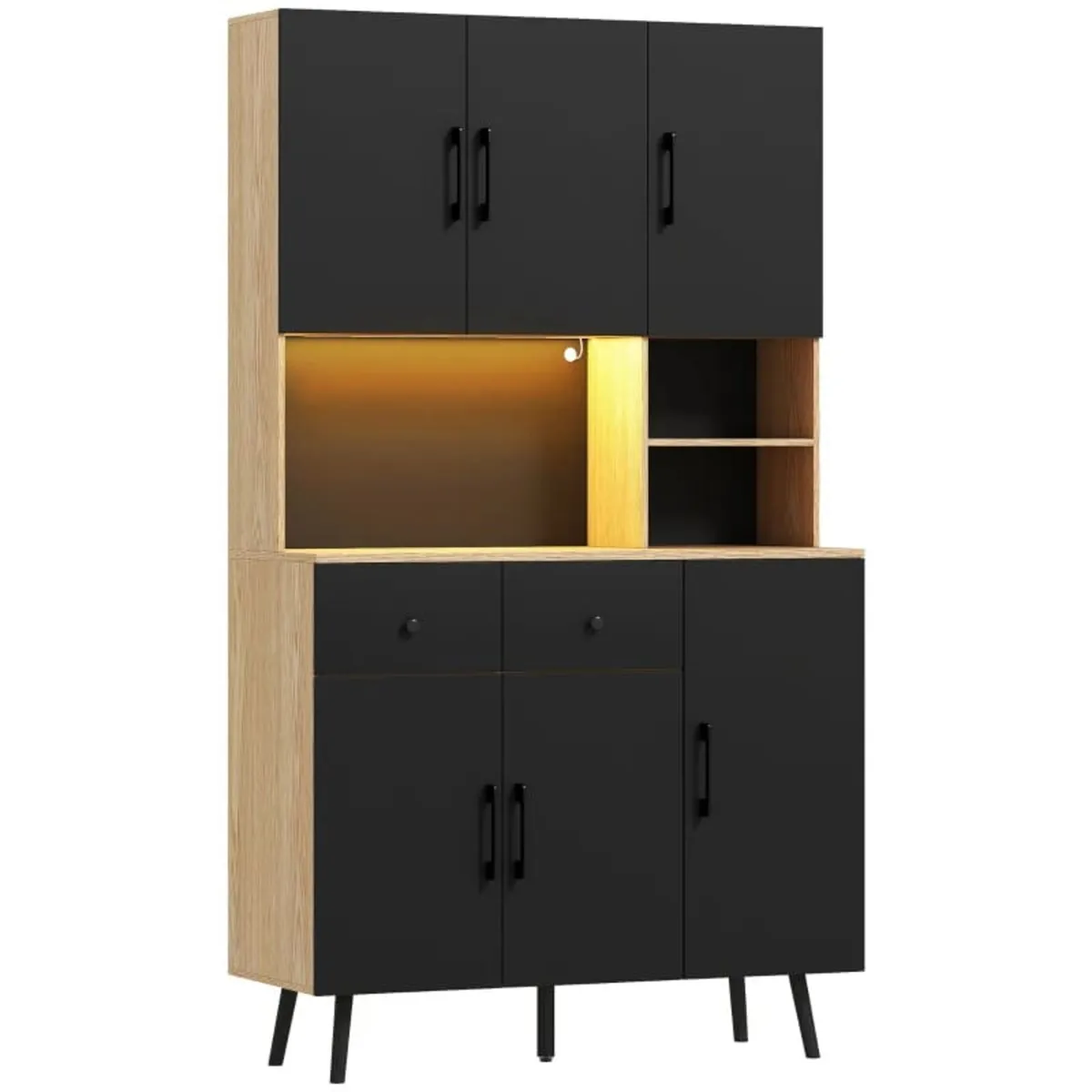 176 cm Kitchen Cupboard with LED Lights - Oak and - Image 1