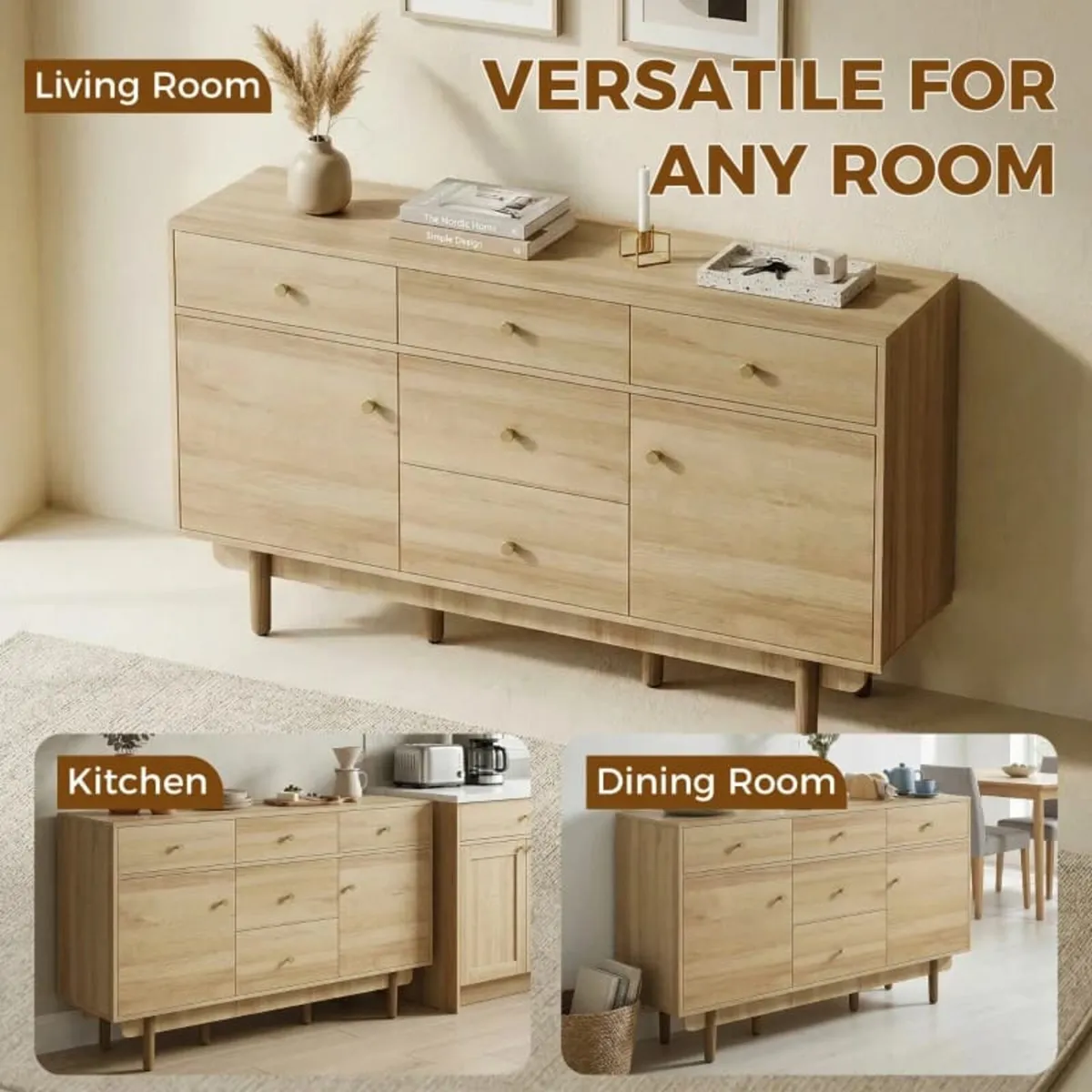 Sideboard with 5 Drawers and 2 Cabinets Buffet Cab - Image 3