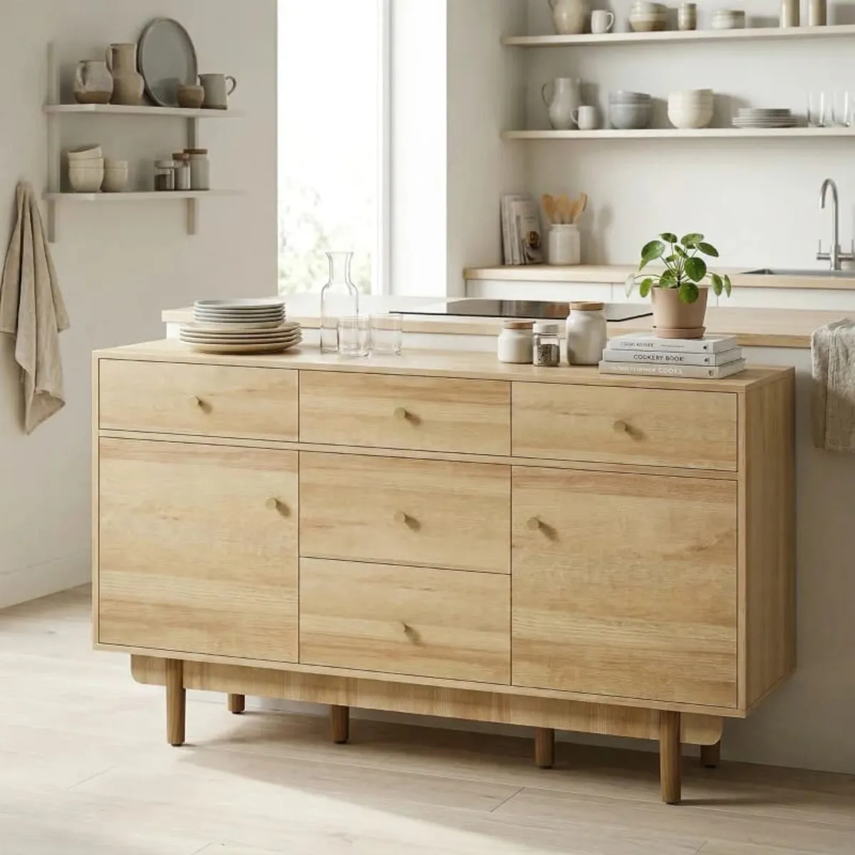 Sideboard with 5 Drawers and 2 Cabinets Buffet Cab - Image 4