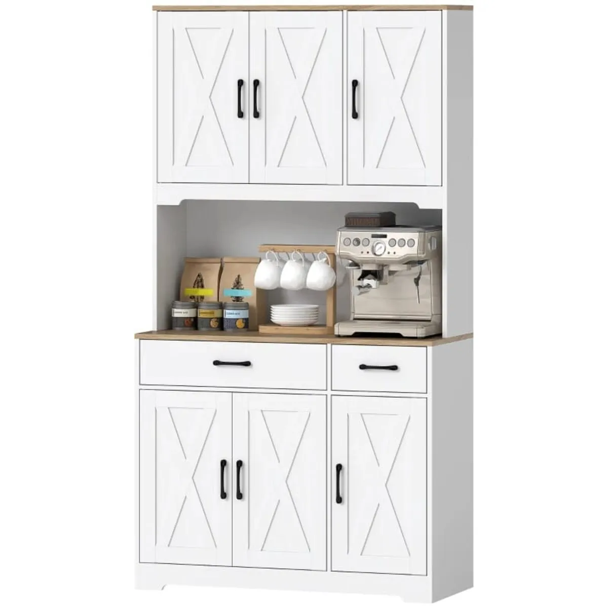 Kitchen Pantry with 6 Doors Countertop for Microwa - Image 1