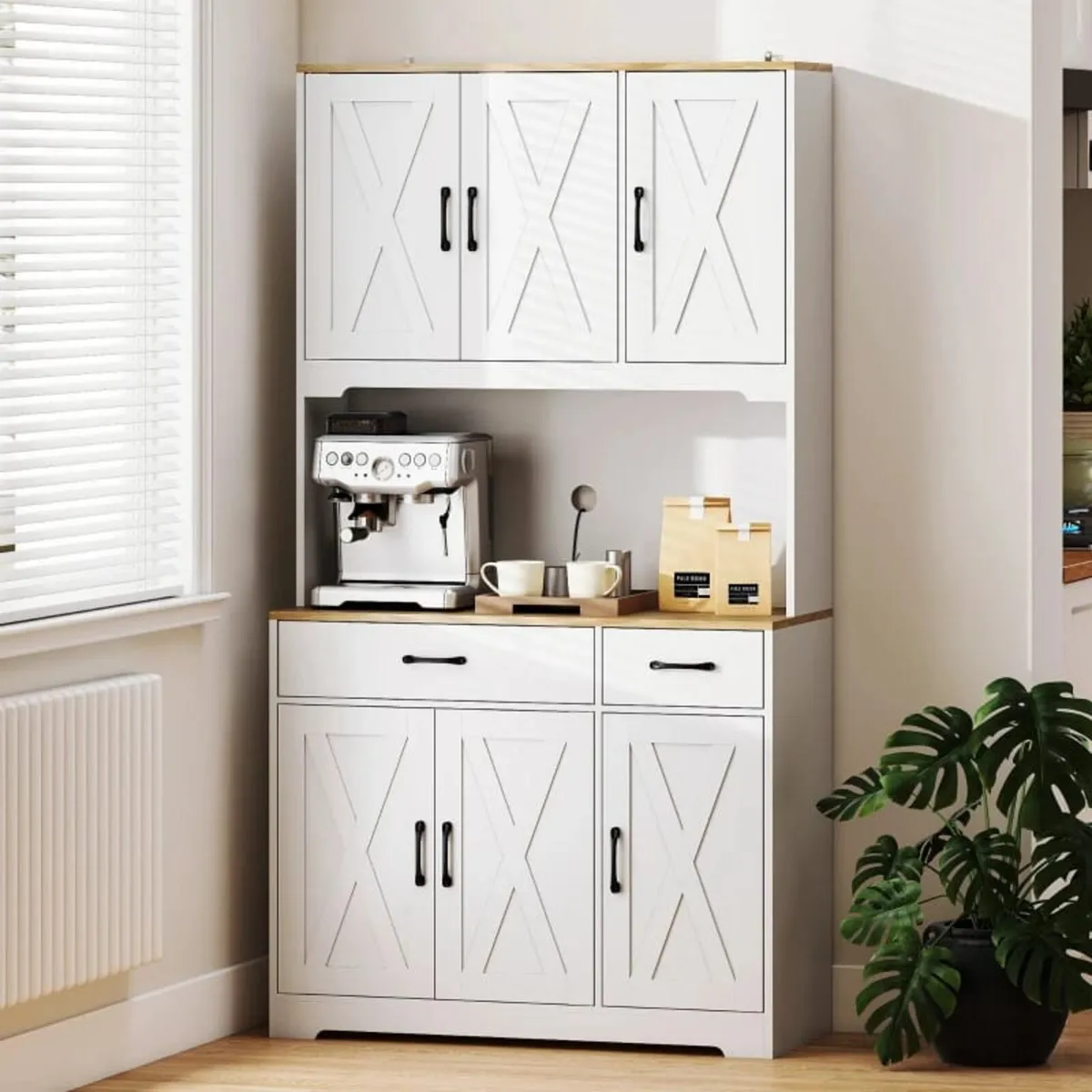 Kitchen Pantry with 6 Doors Countertop for Microwa - Image 4