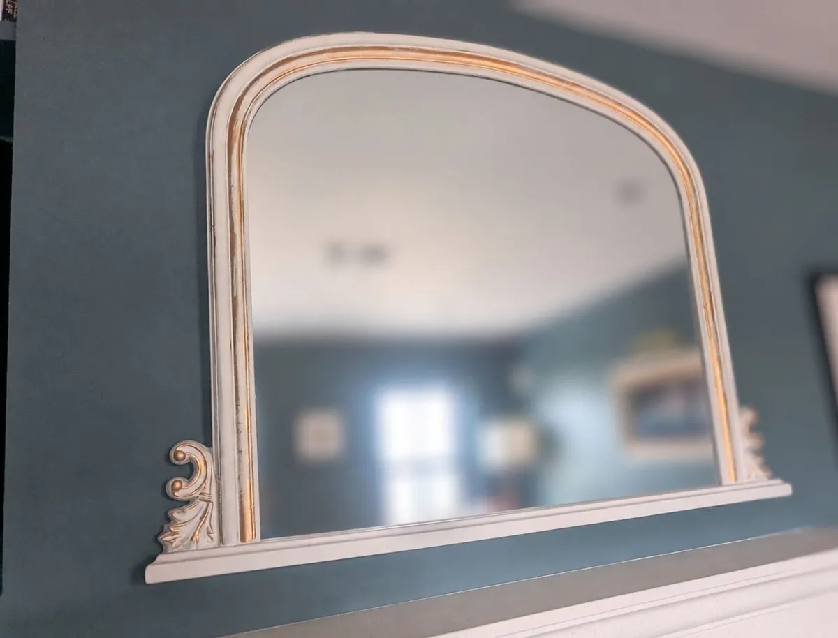 Large  White & Gold Arched antique-Style Mirror - Image 1