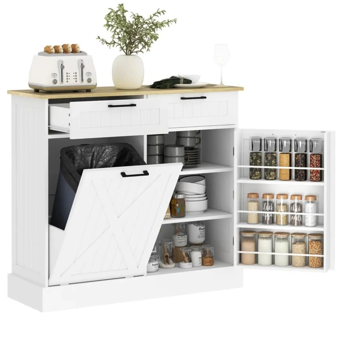 Sideboard with Tilt-out Trash Bin, Farmhouse Kitch - Image 1
