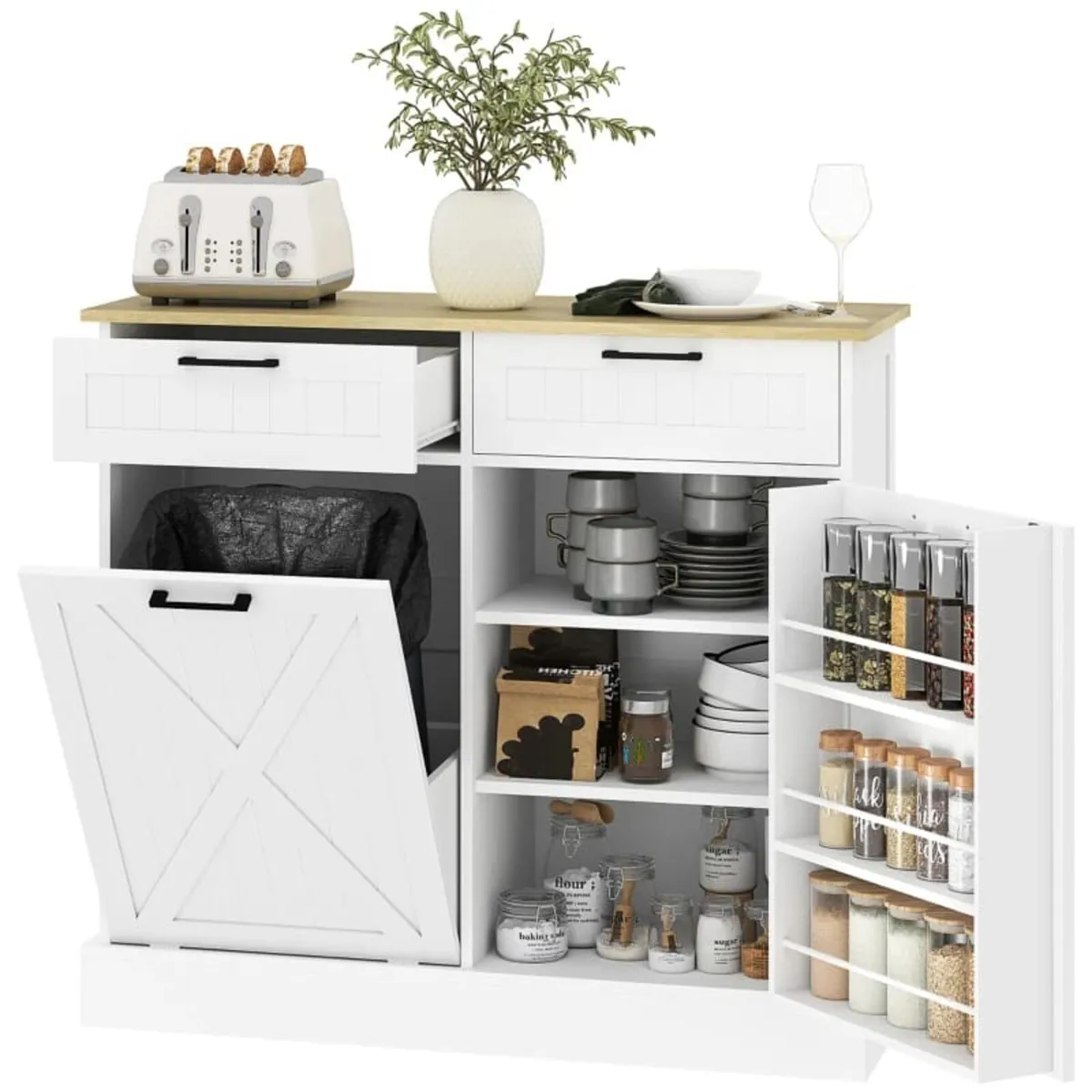 Sideboard with Tilt-out Trash Bin, Farmhouse Kitch - Image 3
