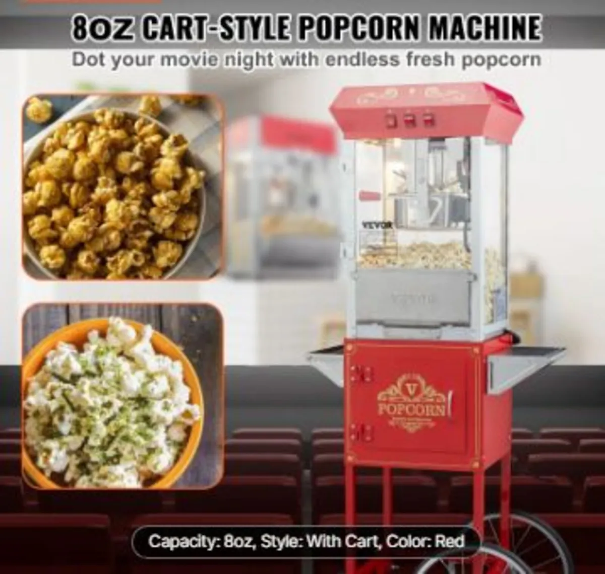 Popcorn Maker with Cart, 850W - Image 2