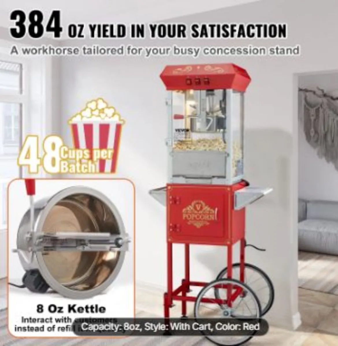 Popcorn Maker with Cart, 850W - Image 4