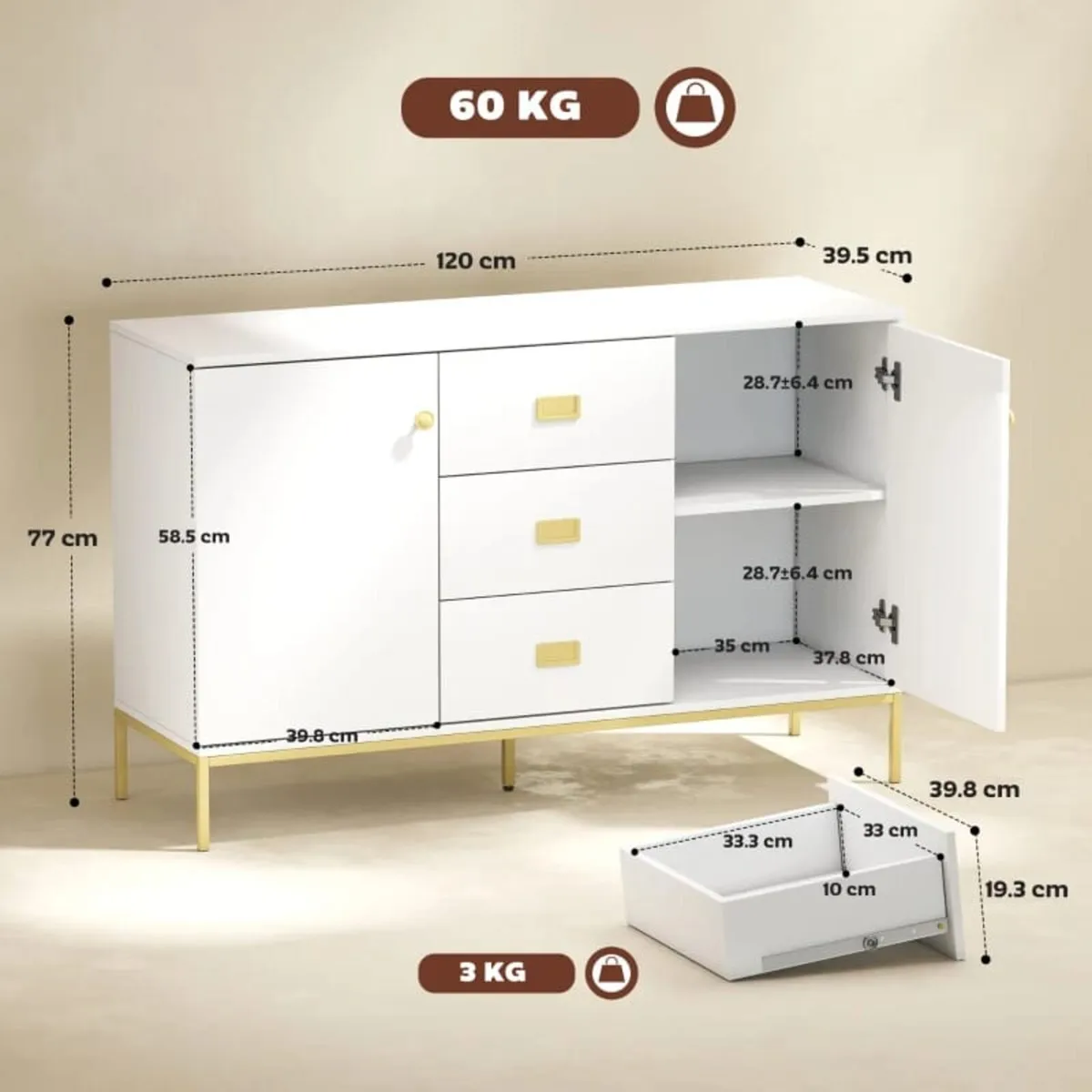 Modern White and Gold Sideboard - Image 2