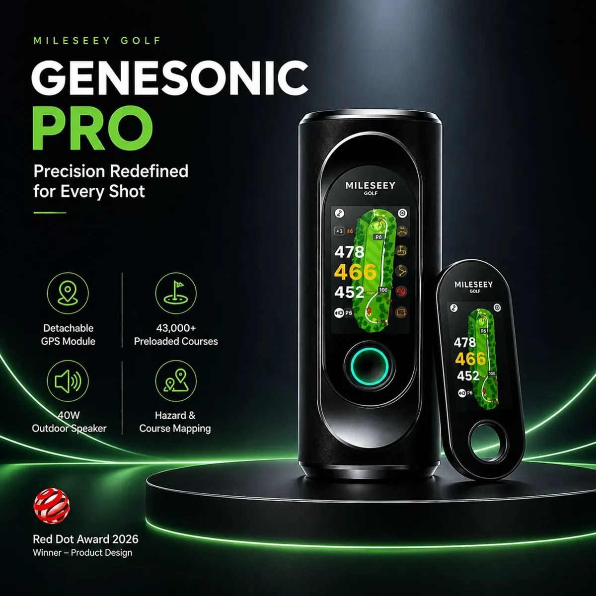 Mileseey GeneSonic Pro Detachable Golf GPS Speaker - Image 1