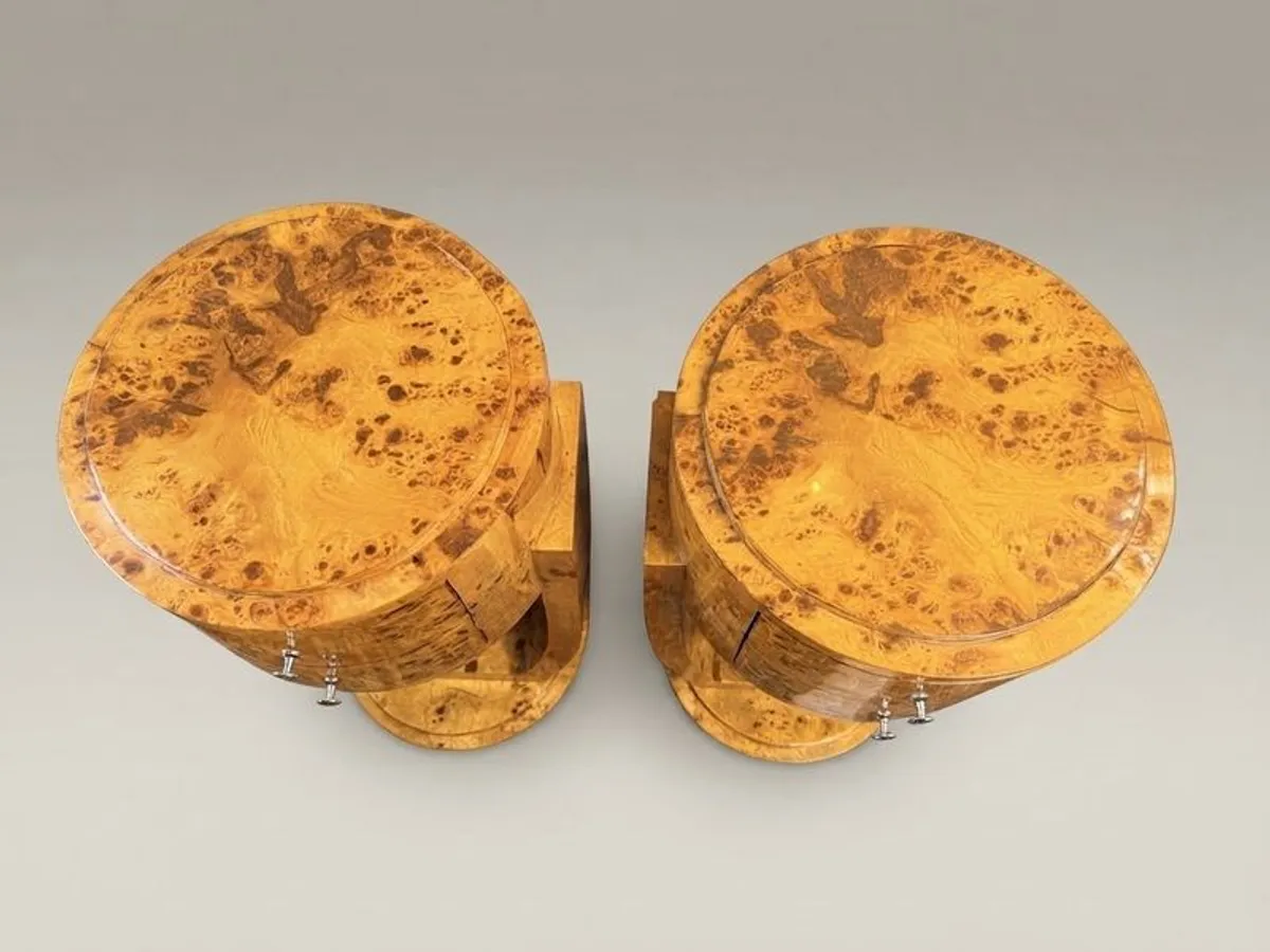 Olive Burl Pair of Art Deco Style Bedside Lockers / Nightstands - Image 2