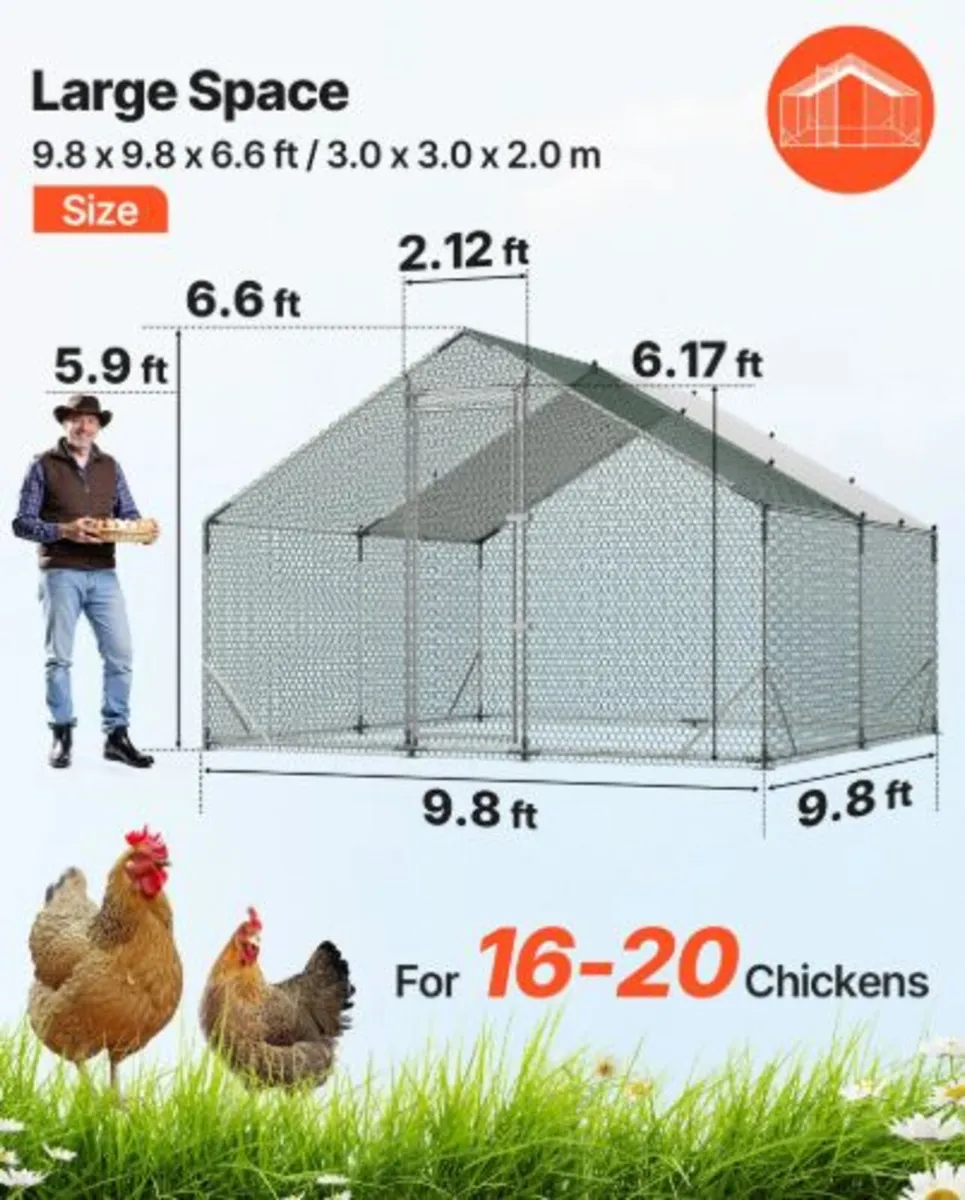 Large Metal Chicken Coop, 3 x 3 x 2 m, Walk-in - Image 2