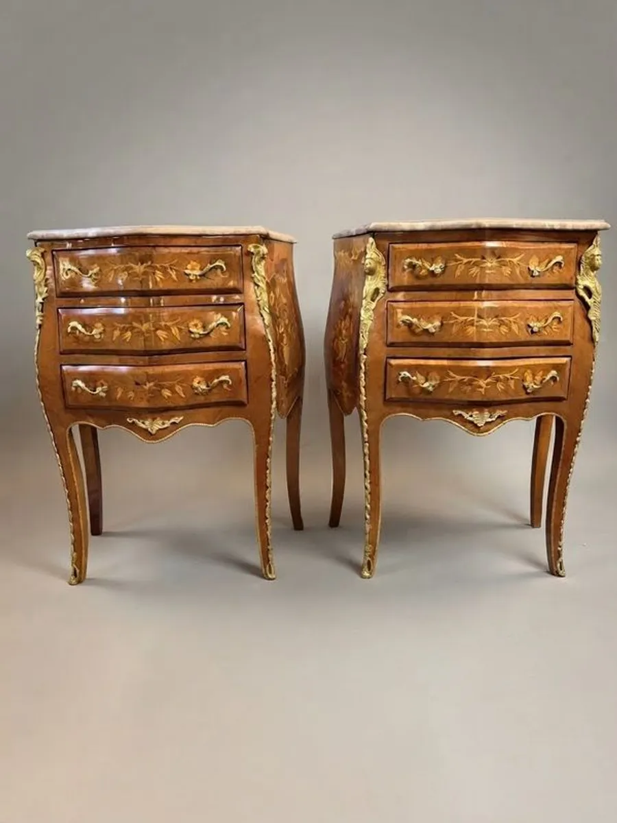 Pair of Mahogany and Kingwood Veneer Bombe Bedside Lockers / Nightstands - Image 1