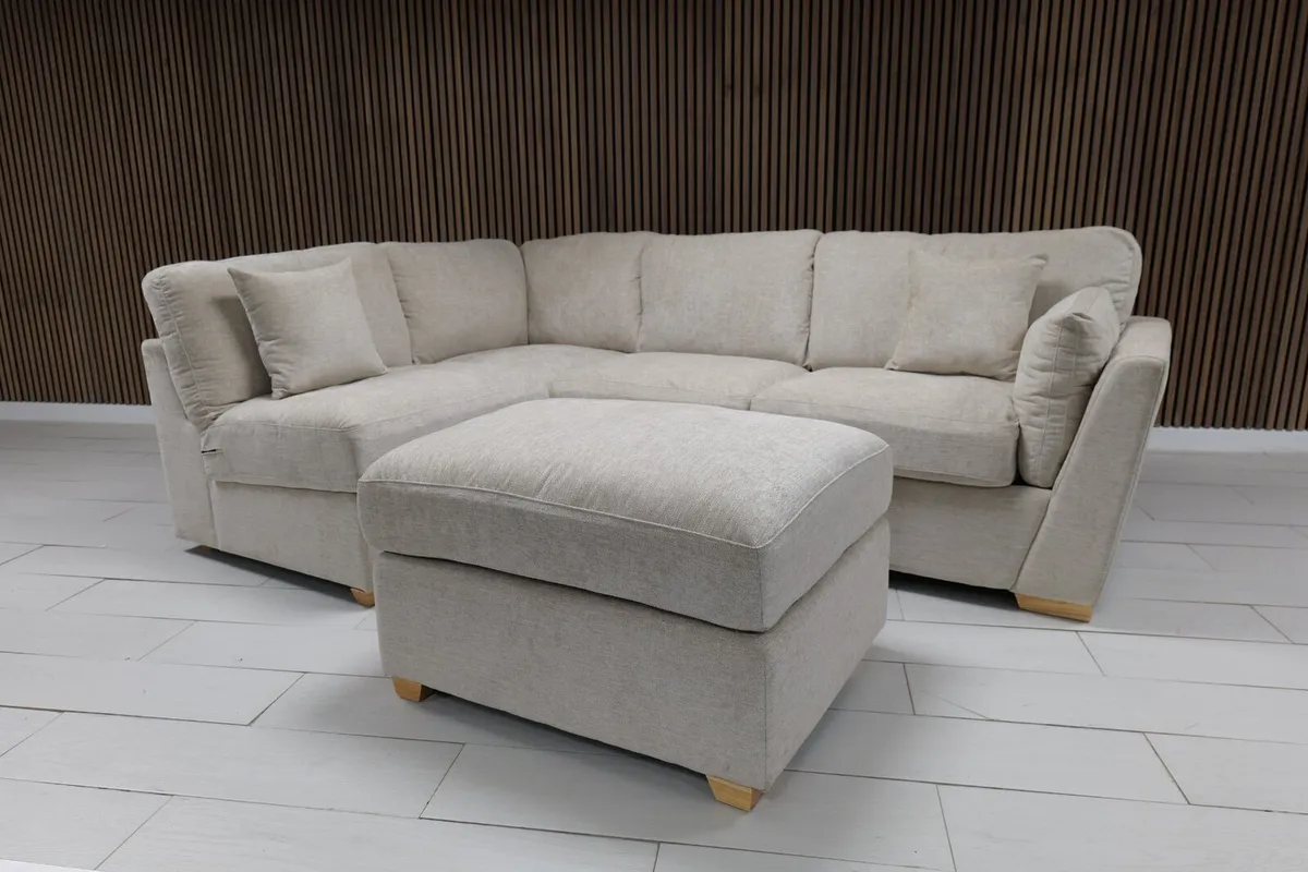 Emme L Shape Beige & Grey Fabric Sofa - Image 4