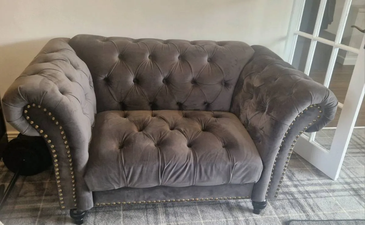 Mayfair Grey Velvet Fabric 1.5 Seater Sofa  - Used