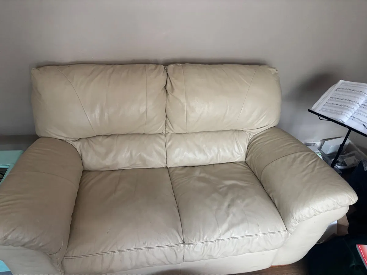 Cream leather sofa- NEEDS TO GO ASAP - Image 1