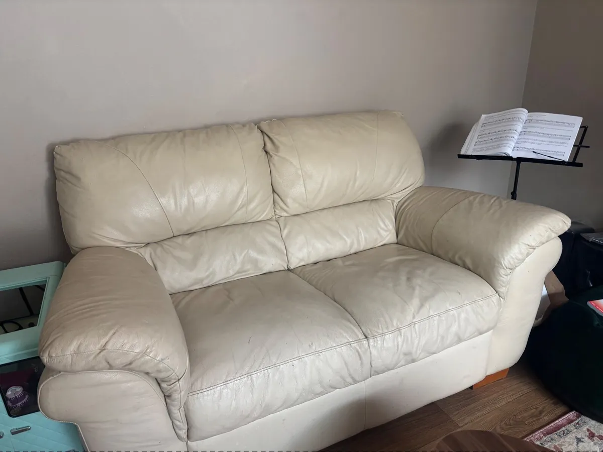 Cream leather sofa- NEEDS TO GO ASAP - Image 2