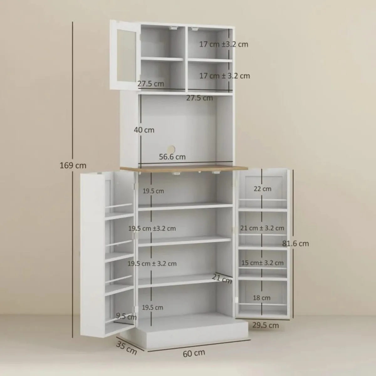 Two-Part Kitchen Storage Cabinet - White - Image 2