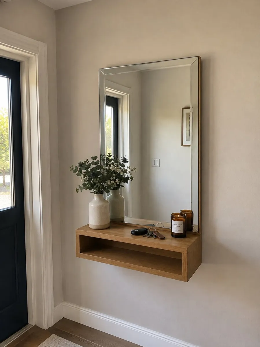 Bevelled Hall Mirror with Shelf - Image 1