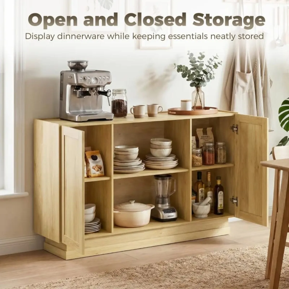 Sideboard Buffet Cabinet, 133 cm Storage Cabinet w - Image 2