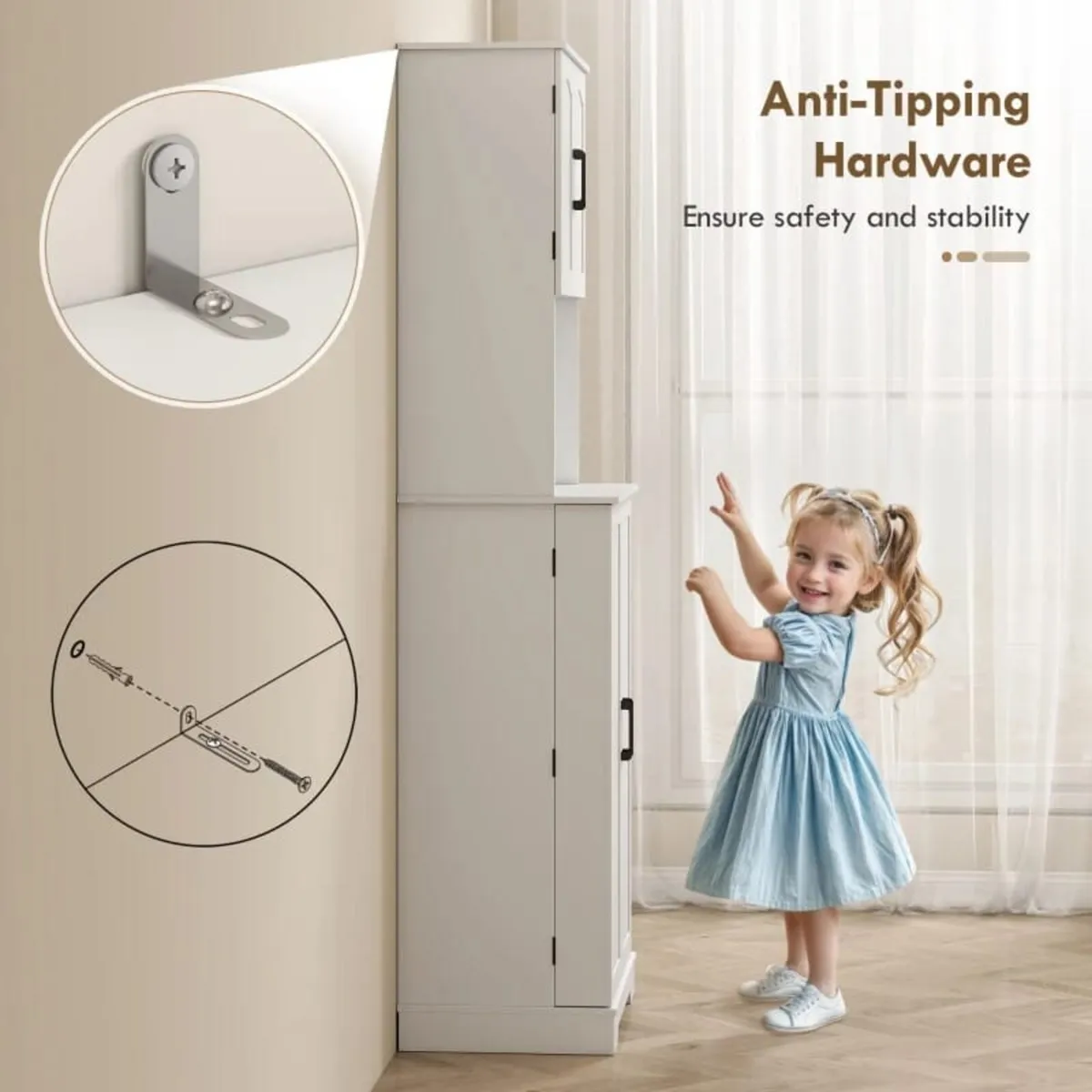181.5 cm Freestanding Storage Cabinet, Tall Kitche - Image 3
