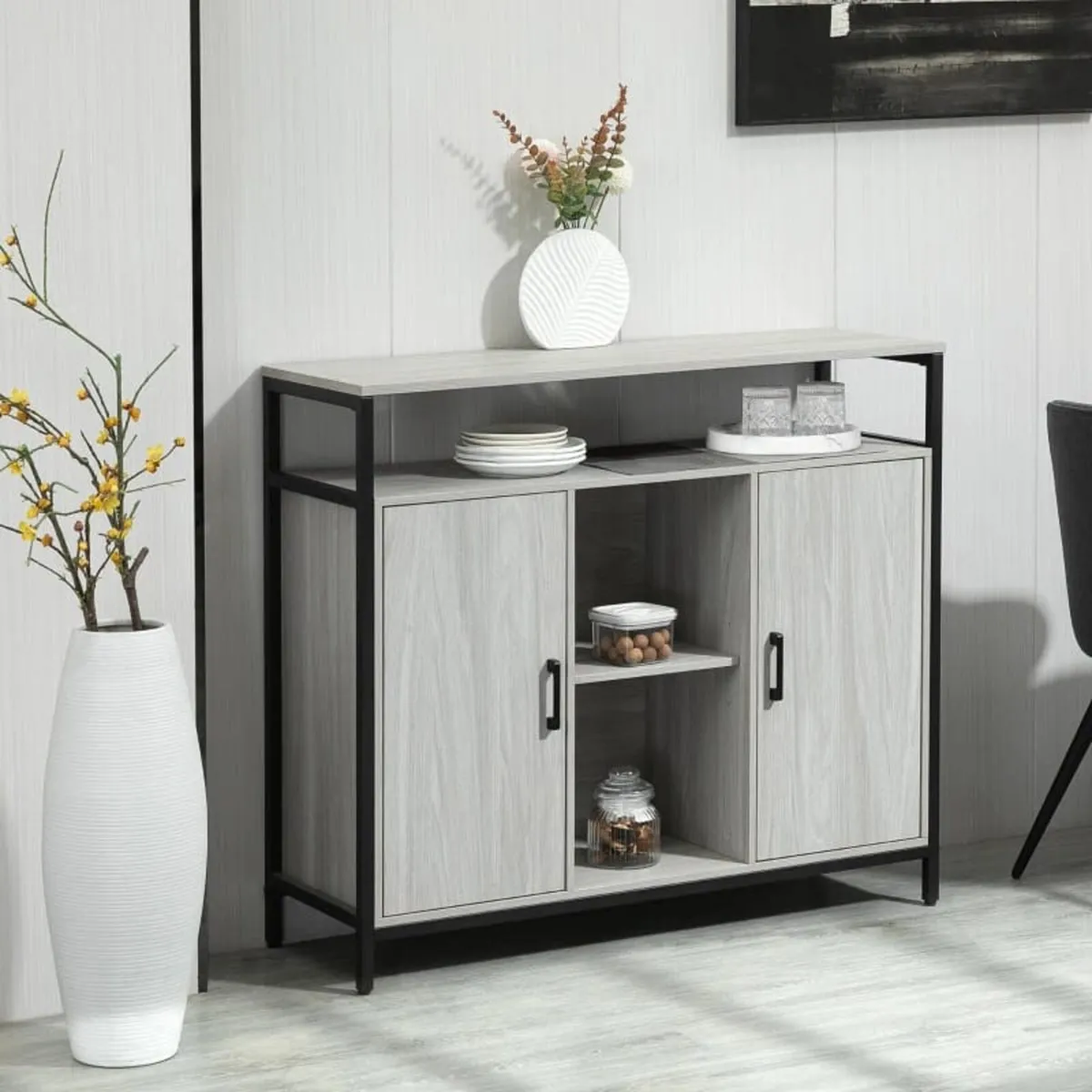 Modern Sideboard, Steel Frame Storage Cabinet with - Image 1