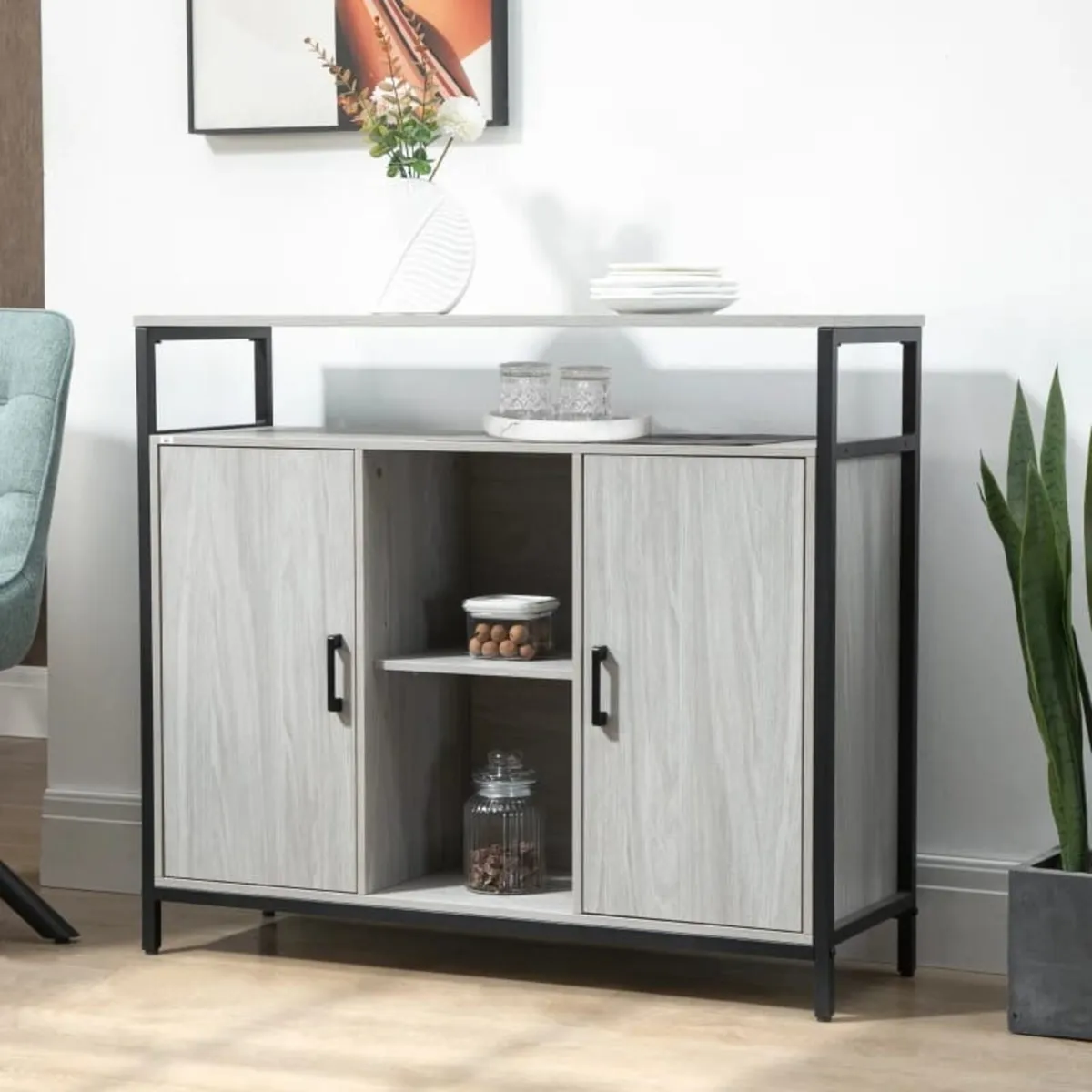 Modern Sideboard, Steel Frame Storage Cabinet with - Image 4