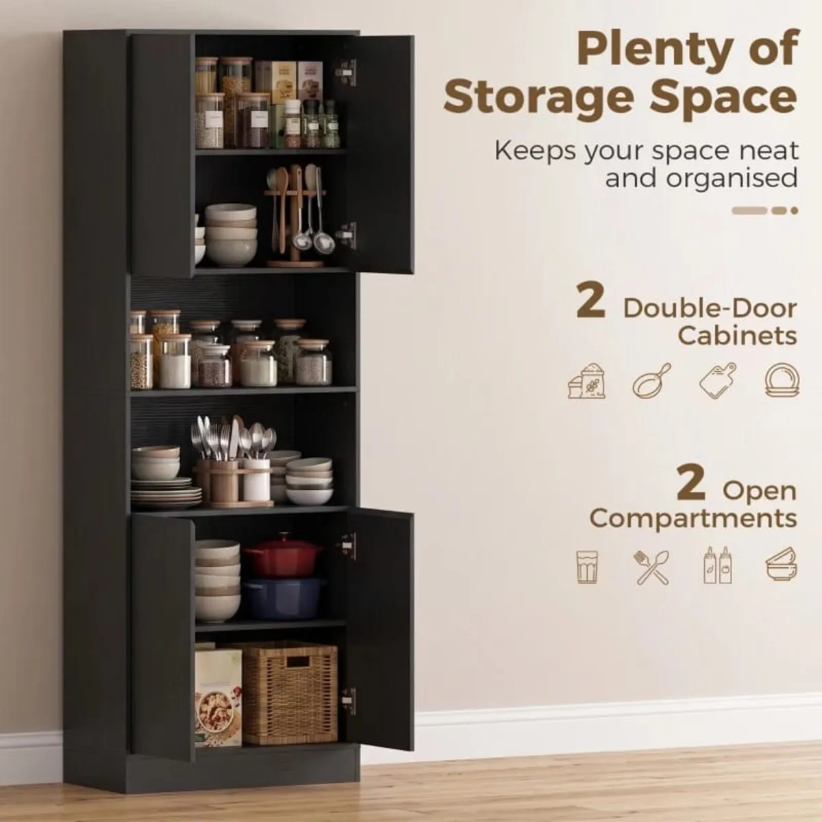 170 cm Kitchen Pantry Cabinet, Freestanding Storag - Image 4