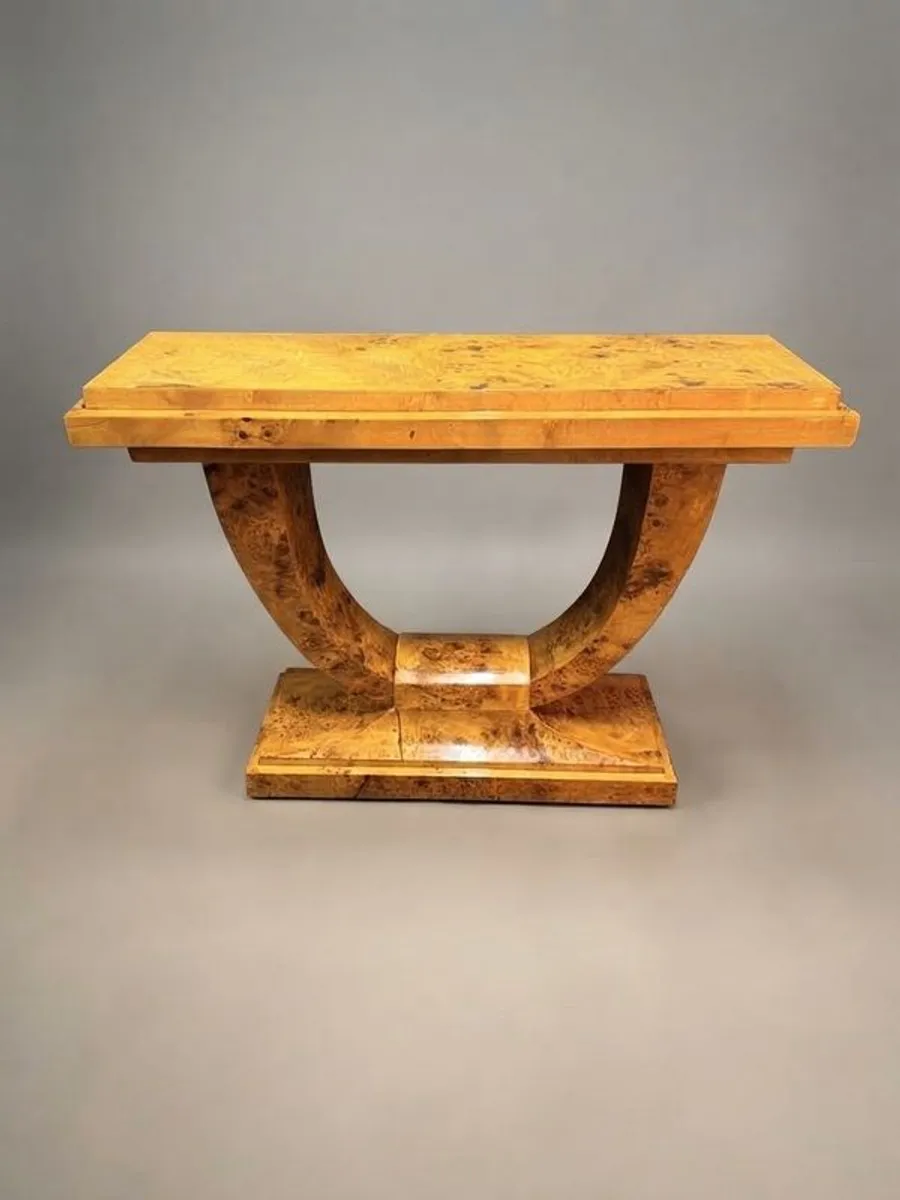 Art Deco Style Burl Walnut Console Table - Image 1
