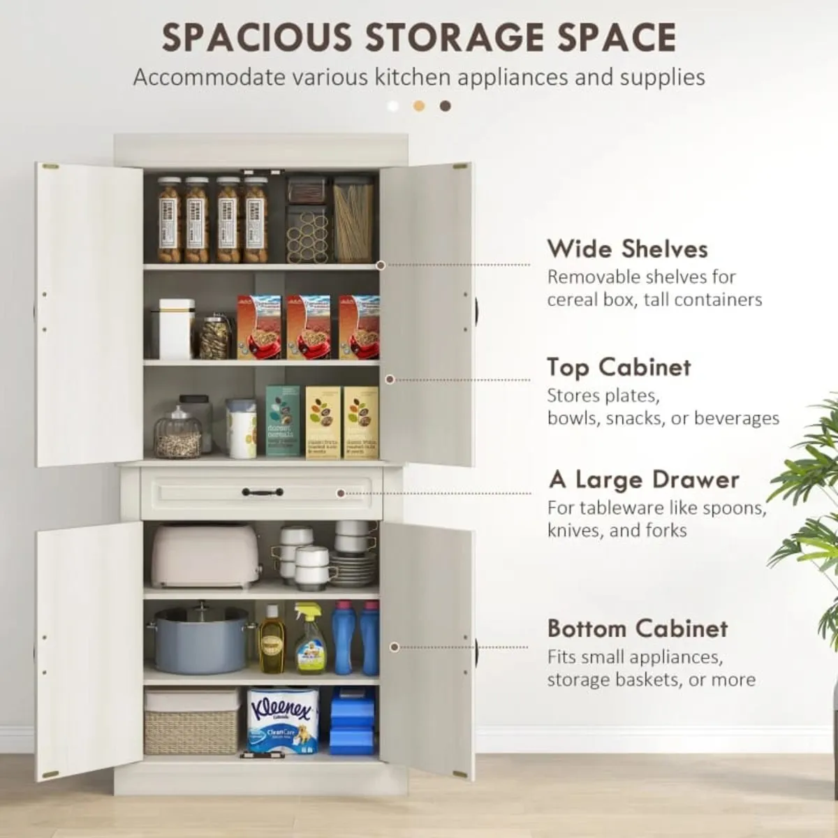 Kitchen Cupboard with 4 Doors, Freestanding Storag - Image 2