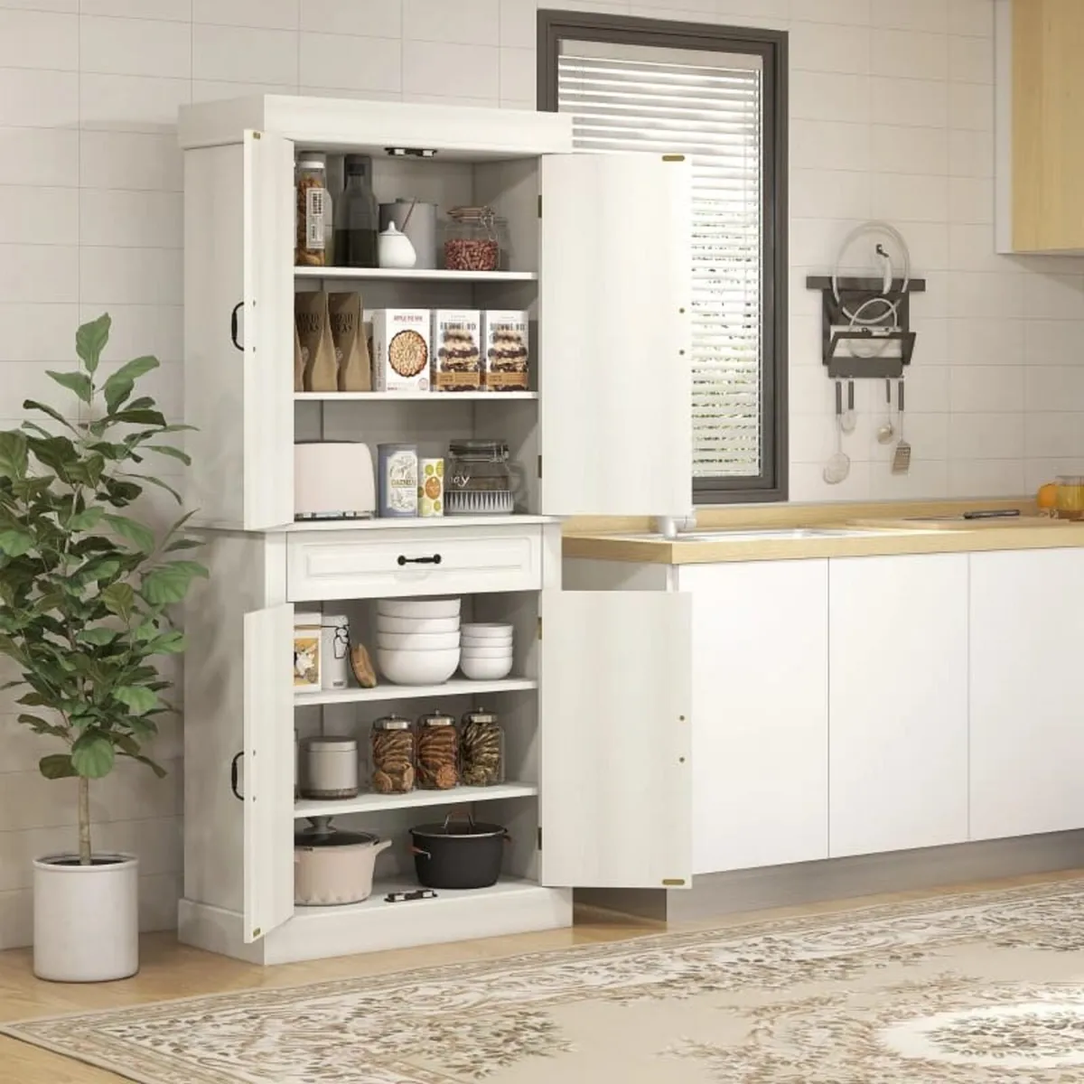 Kitchen Cupboard with 4 Doors, Freestanding Storag - Image 3