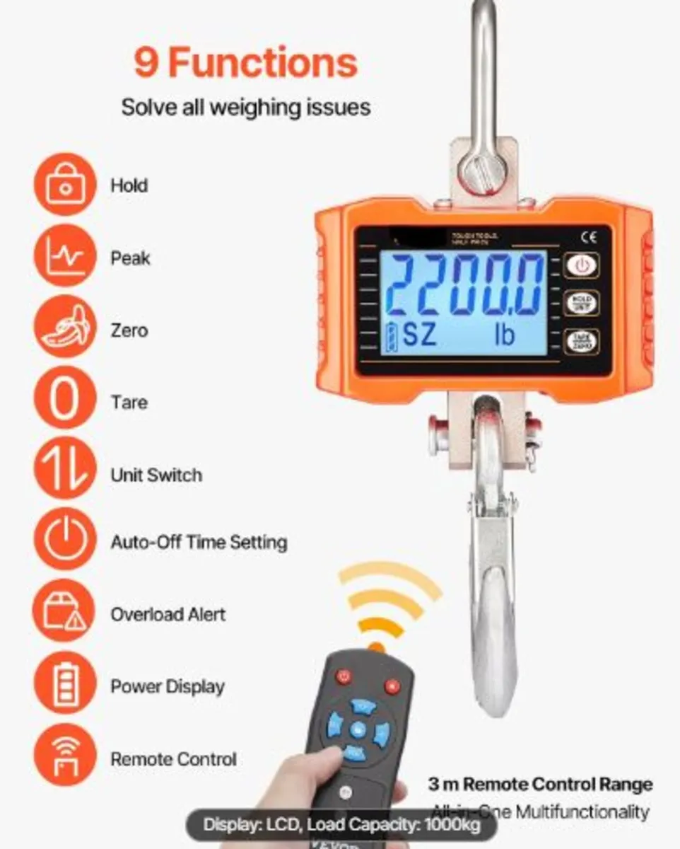 Digital Crane Scale, 2200 lbs/1000 kg, Industrial - Image 4