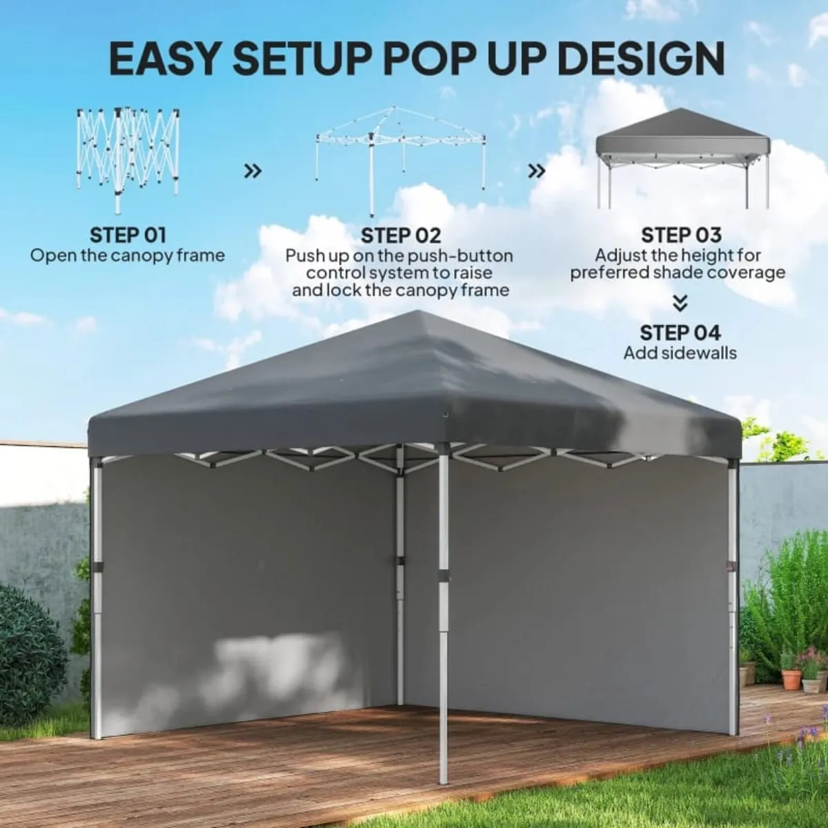 3x3 Pop Up Gazebo with Sidewalls Adjustable Garde - Image 4
