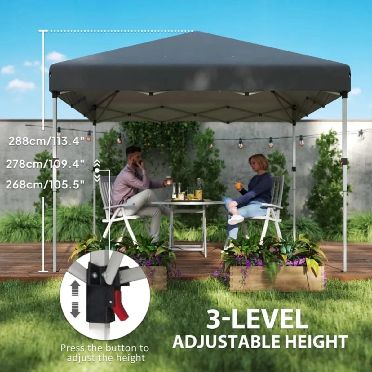 3x3 Pop Up Gazebo with Sidewalls Adjustable Garde - Image 3