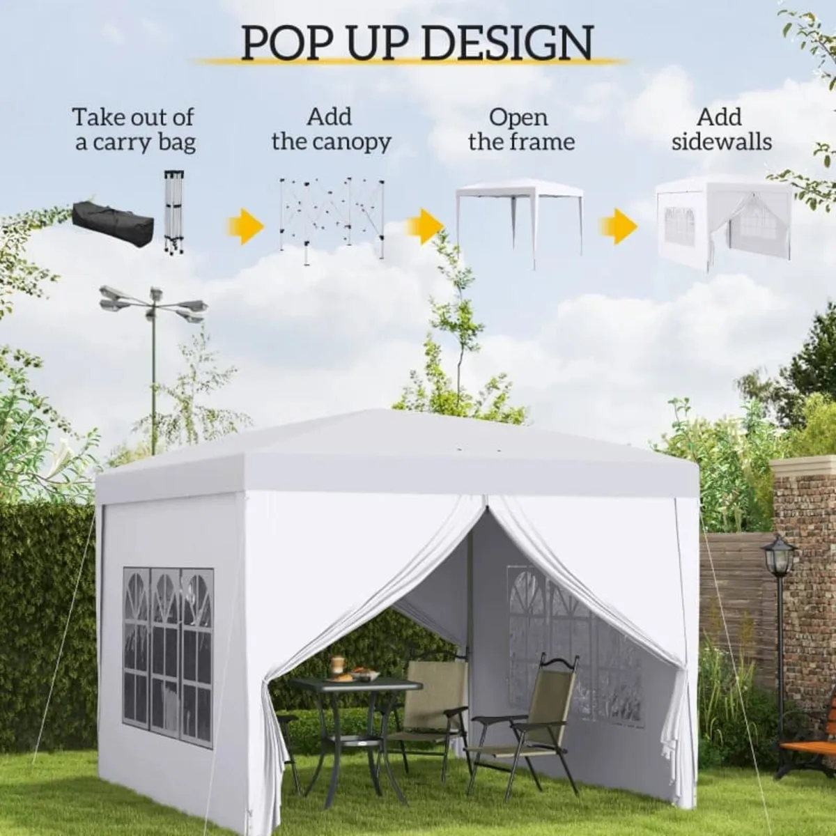 3 x 3m Pop Up Gazebo, Wedding Party Canopy Tent Ma - Image 4