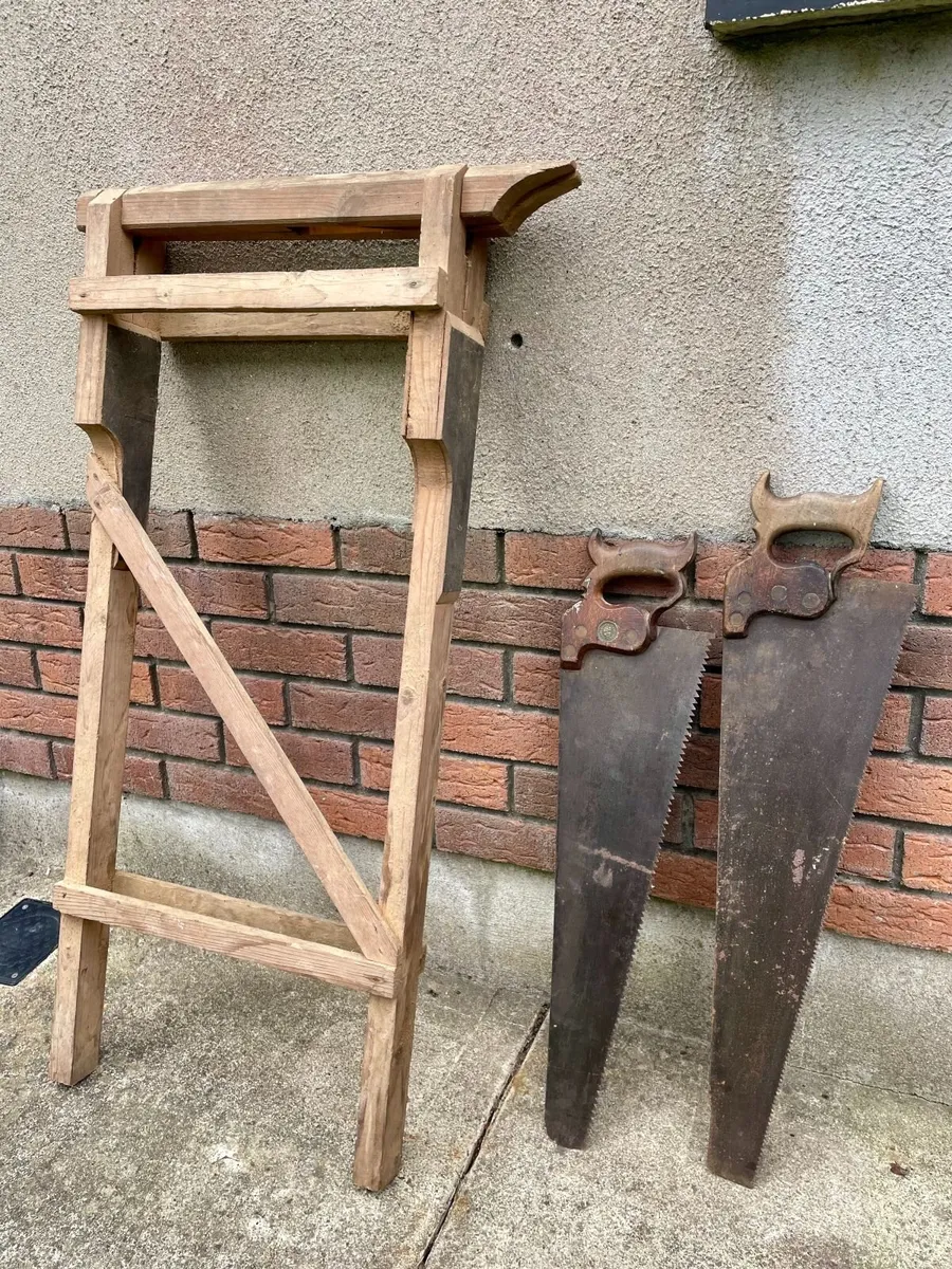 Vintage Pine wooden carpenter's saw  Horse, 2 saws - Image 4