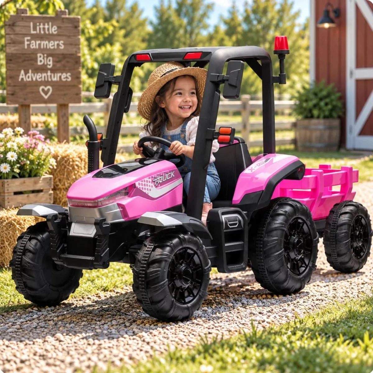 AgriPow 24V Electric Ride On Tractor Trailer Pink - Image 1