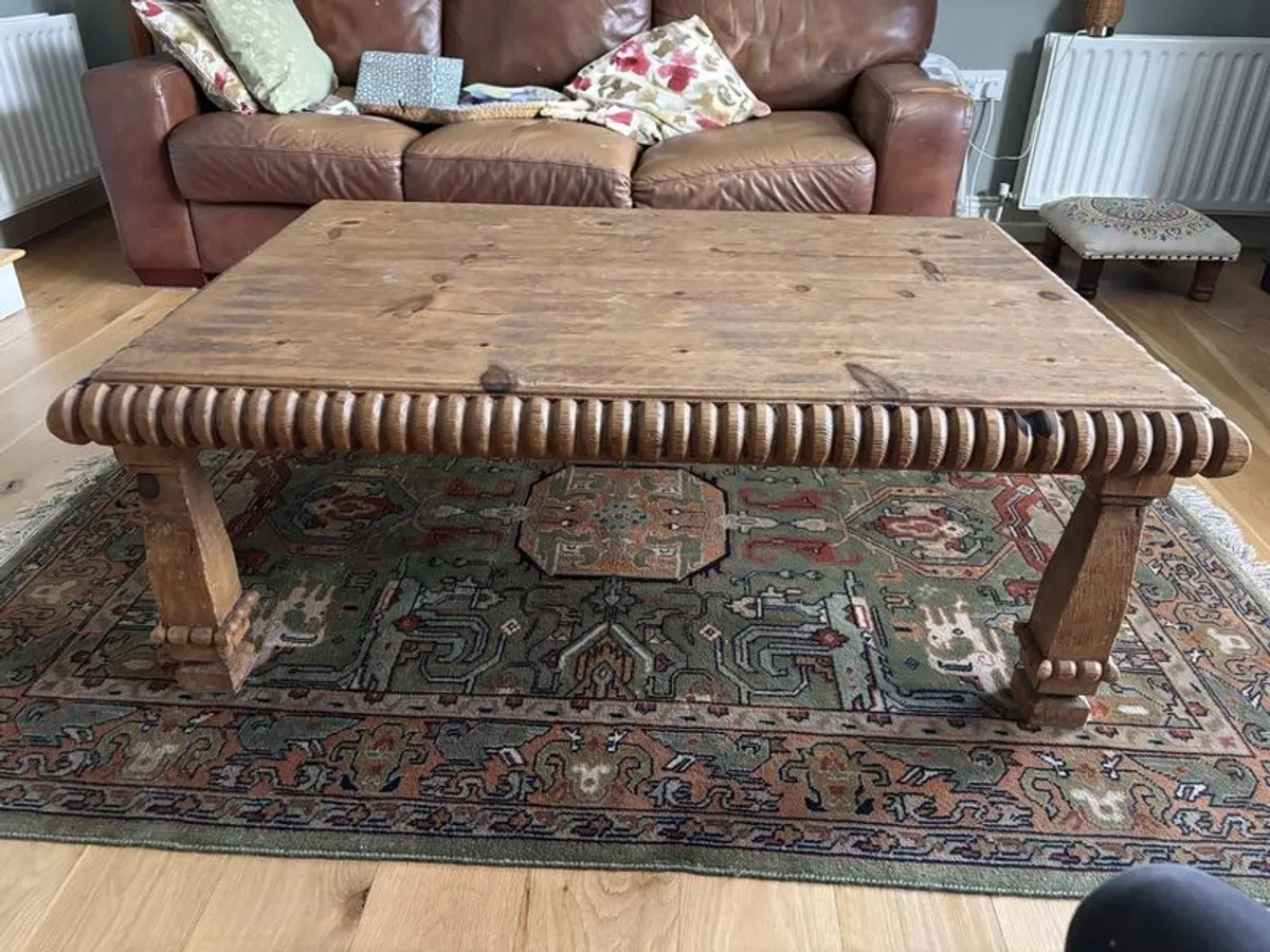 Solid Pine Rustic Carved Coffee Table - Image 3