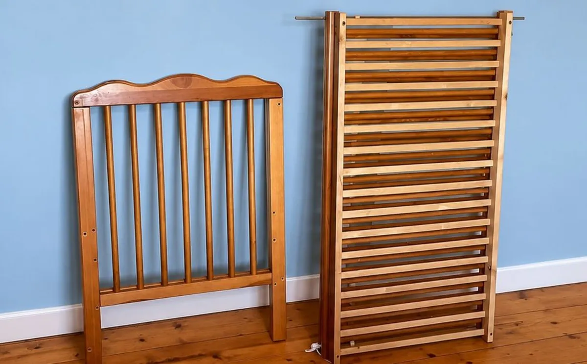 Large Wooden Baby Cot with Mattress – Brown Finish - Image 2