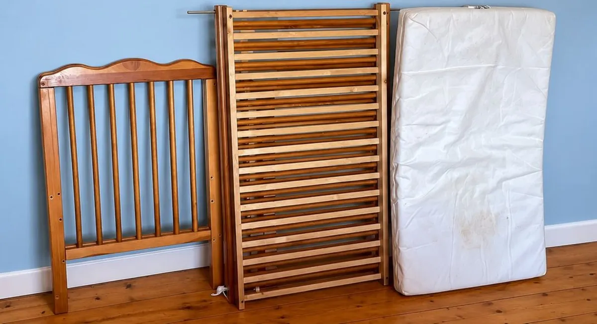 Large Wooden Baby Cot with Mattress – Brown Finish - Image 3