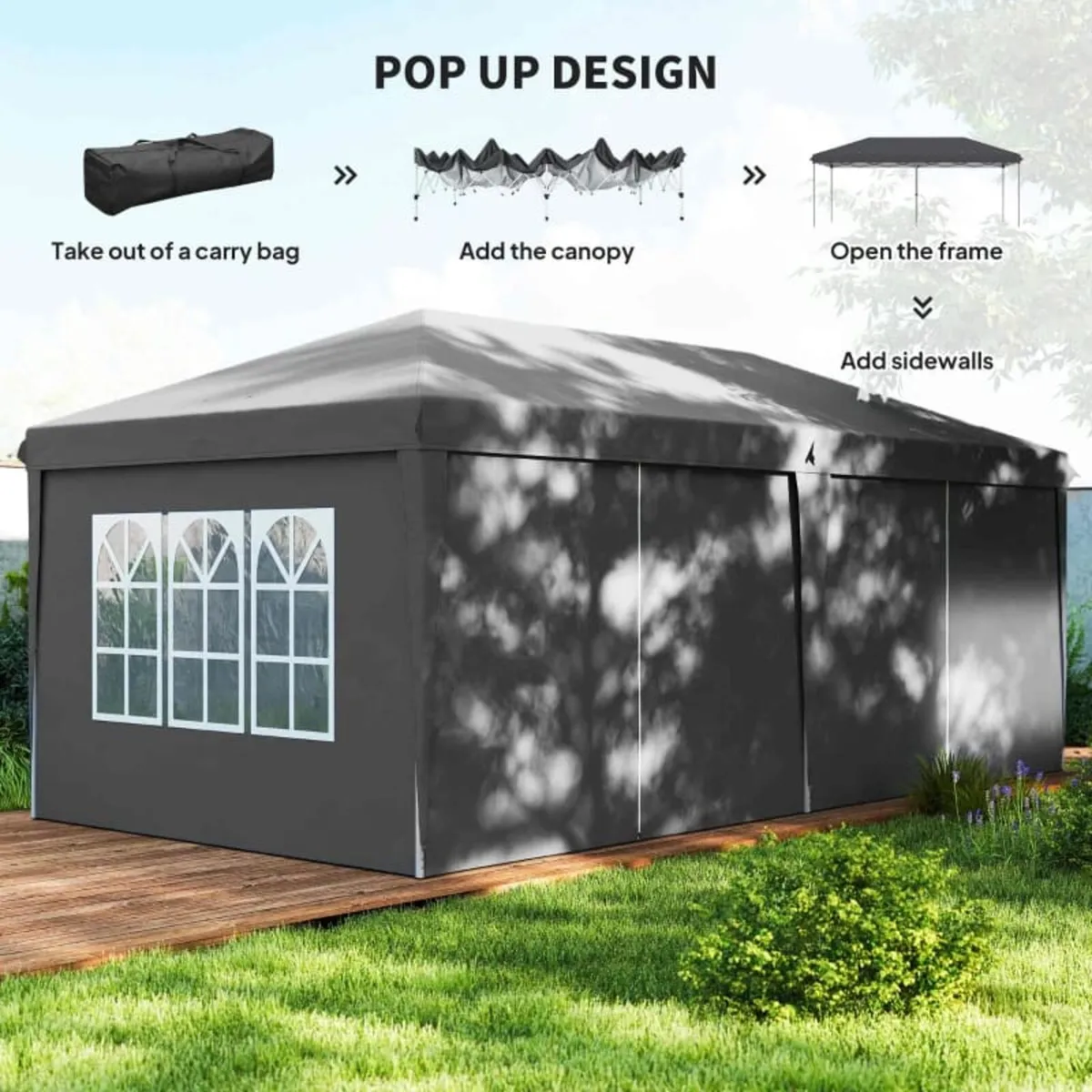 3 x 6m Pop-Up Gazebo, with Curtain Walls and Wind - Image 2