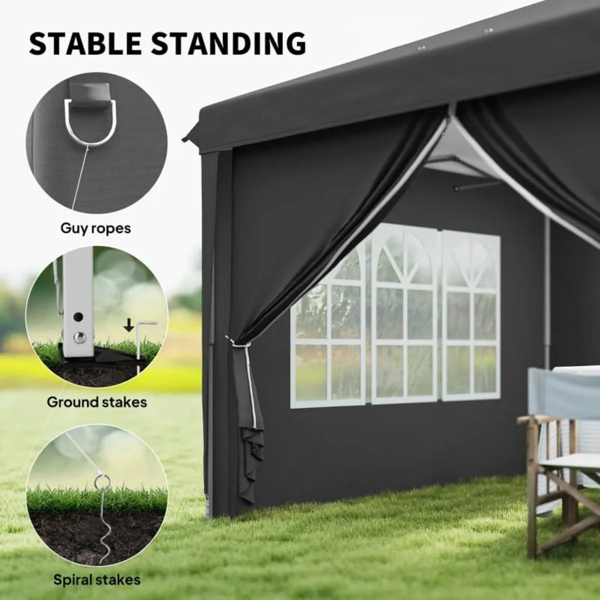 3 x 6m Pop-Up Gazebo, with Curtain Walls and Wind - Image 3