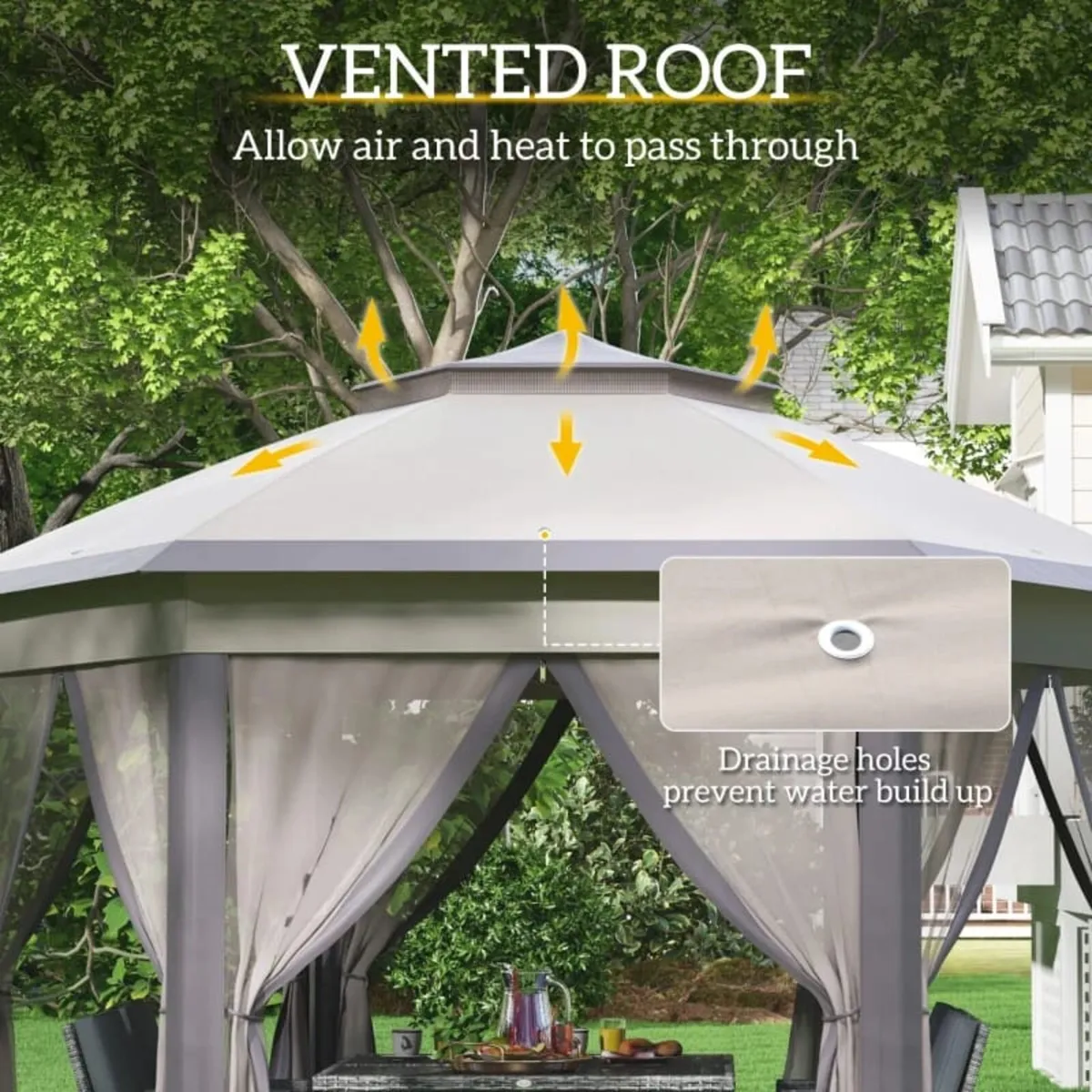 Hexagon Garden Gazebo - Pop Up Outdoor Patio Doubl - Image 2
