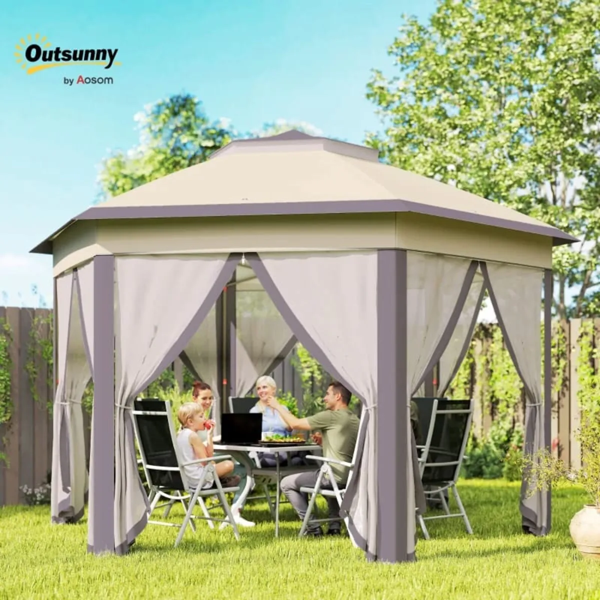 Hexagon Garden Gazebo - Pop Up Outdoor Patio Doubl - Image 3