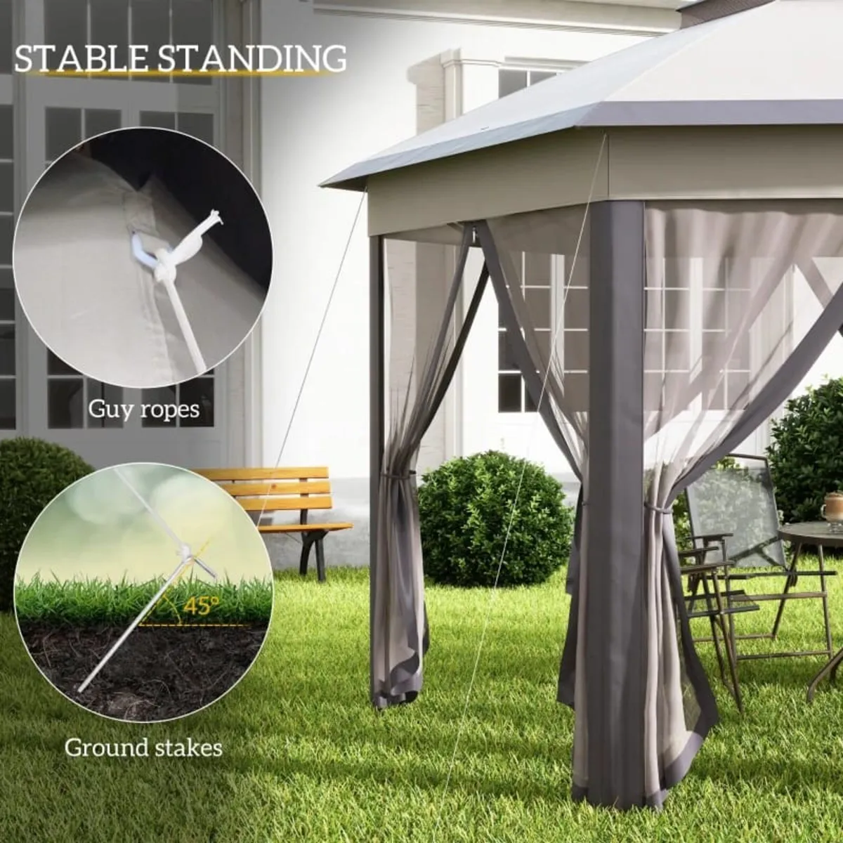 Hexagon Garden Gazebo - Pop Up Outdoor Patio Doubl - Image 4