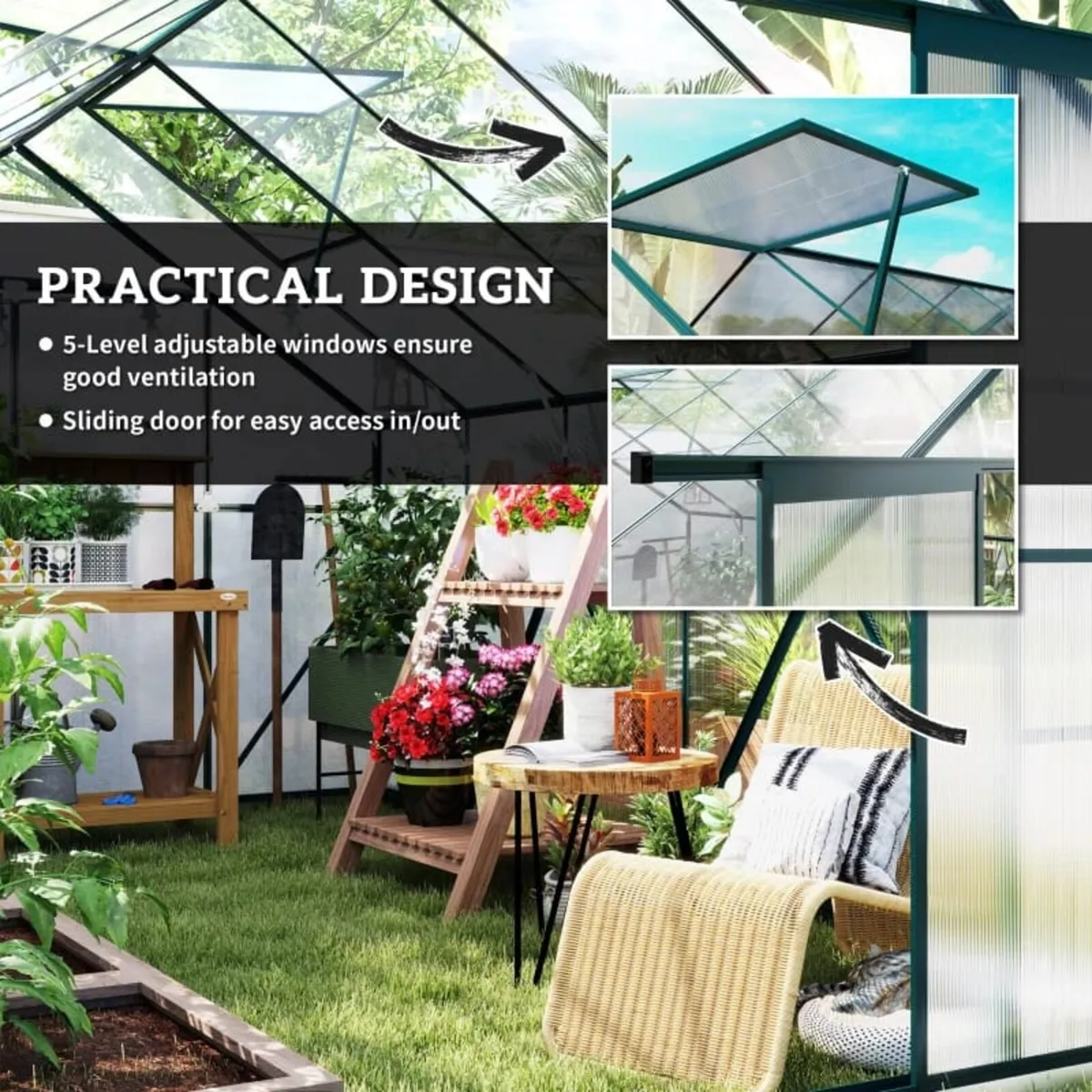 8 x 12ft Aluminium Greenhouse Polycarbonate Walk i - Image 2