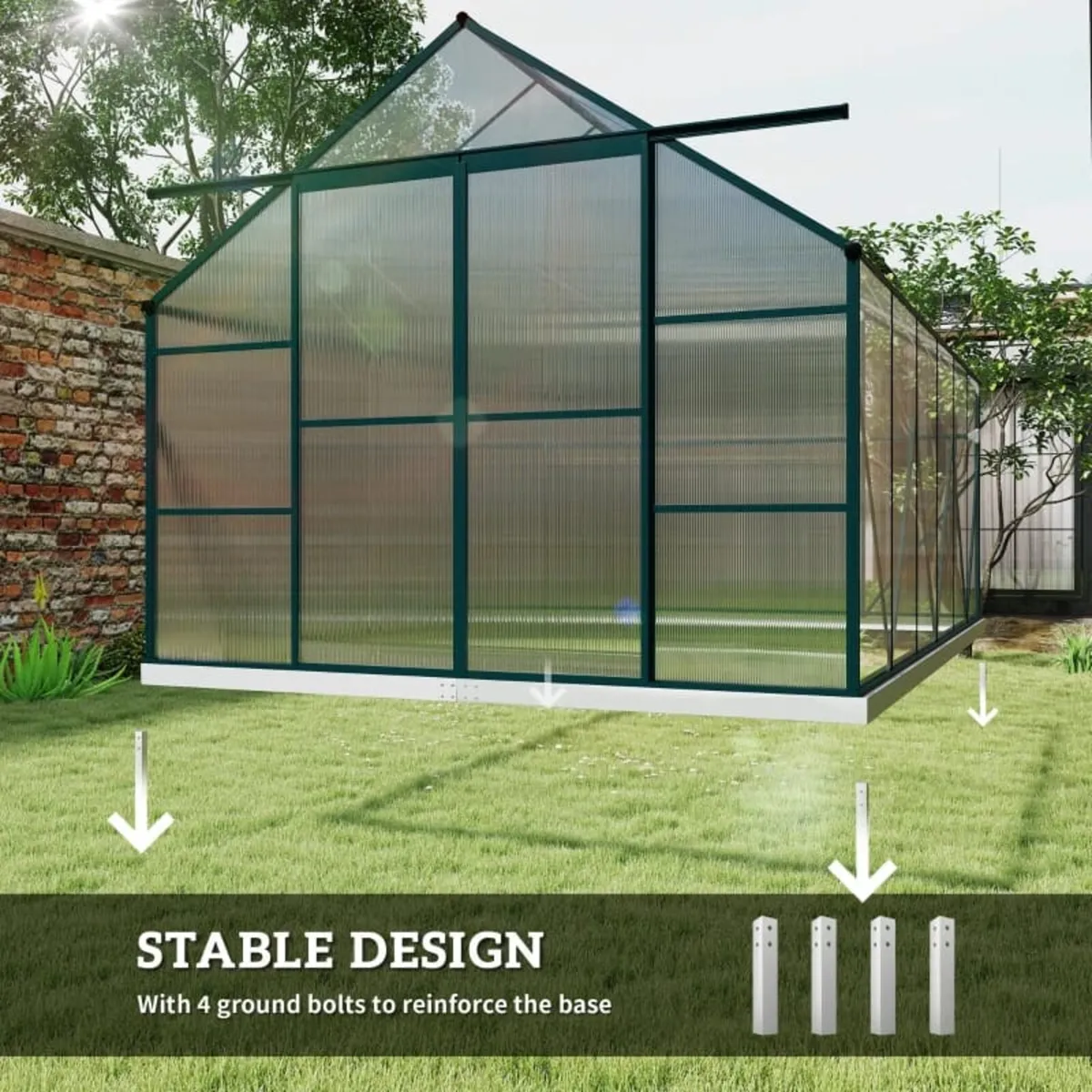 8 x 12ft Aluminium Greenhouse Polycarbonate Walk i - Image 4