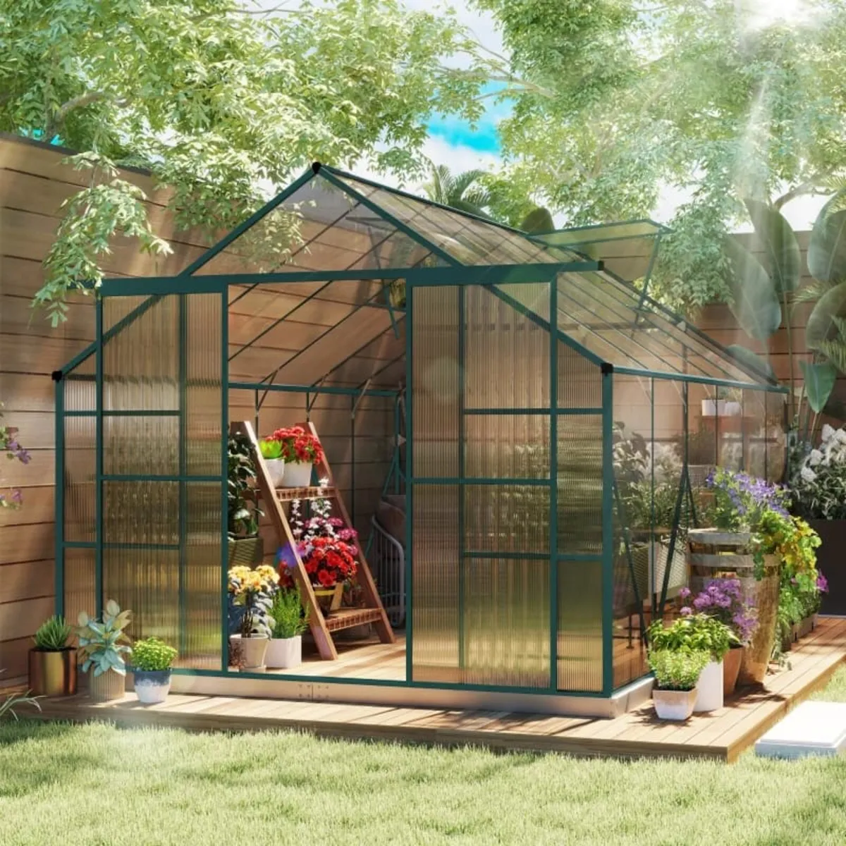 8 x 12ft Aluminium Greenhouse Polycarbonate Walk i - Image 3