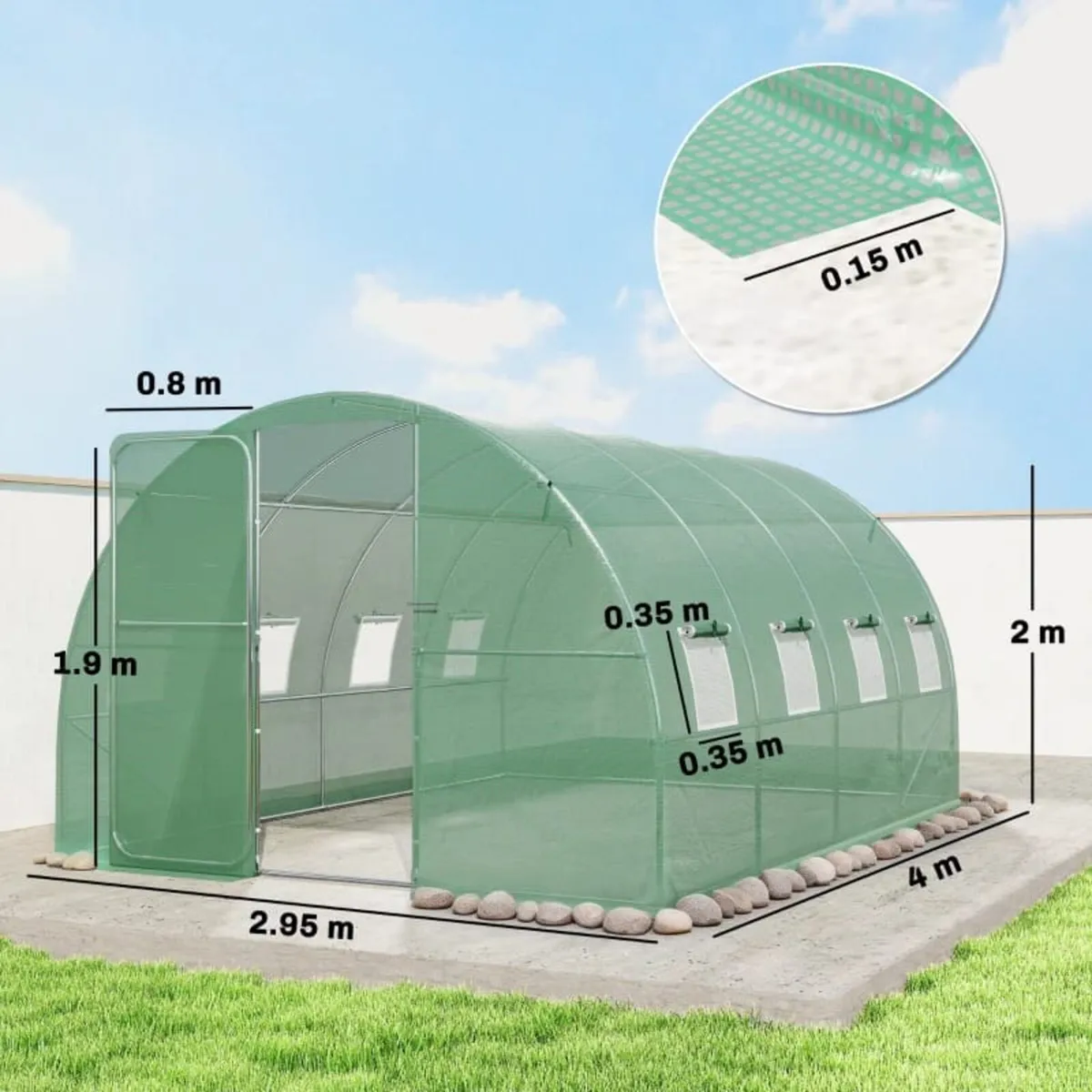 3 x 4 m Walk-in Polytunnel Greenhouse with Hinged - Image 3