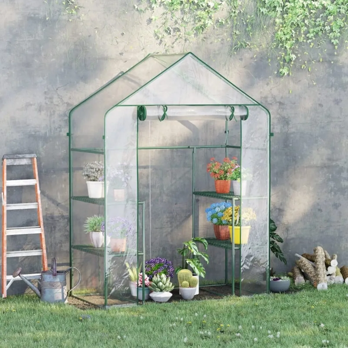 Garden greenhouse 4 shelves steel PVC high-density - Image 2